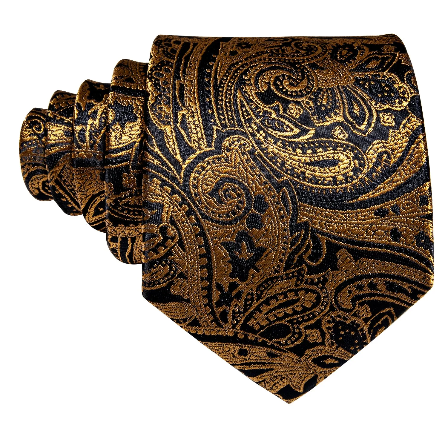 Barry. Wang Black Formal Tie Gold Paisley Silk Necktie Pocket Square sold by Barrywang product image thumbnail 3