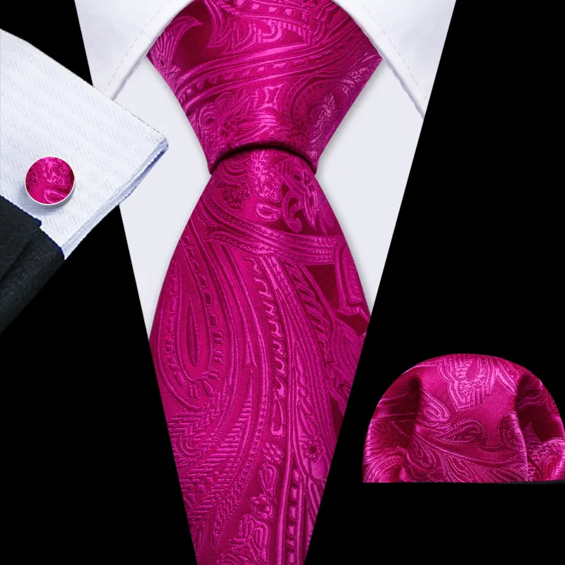 Barry. Wang Mens Tie Paisley Fuchsia Pink Silk Men's Tie Hanky Cufflinks Set sold by Barrywang