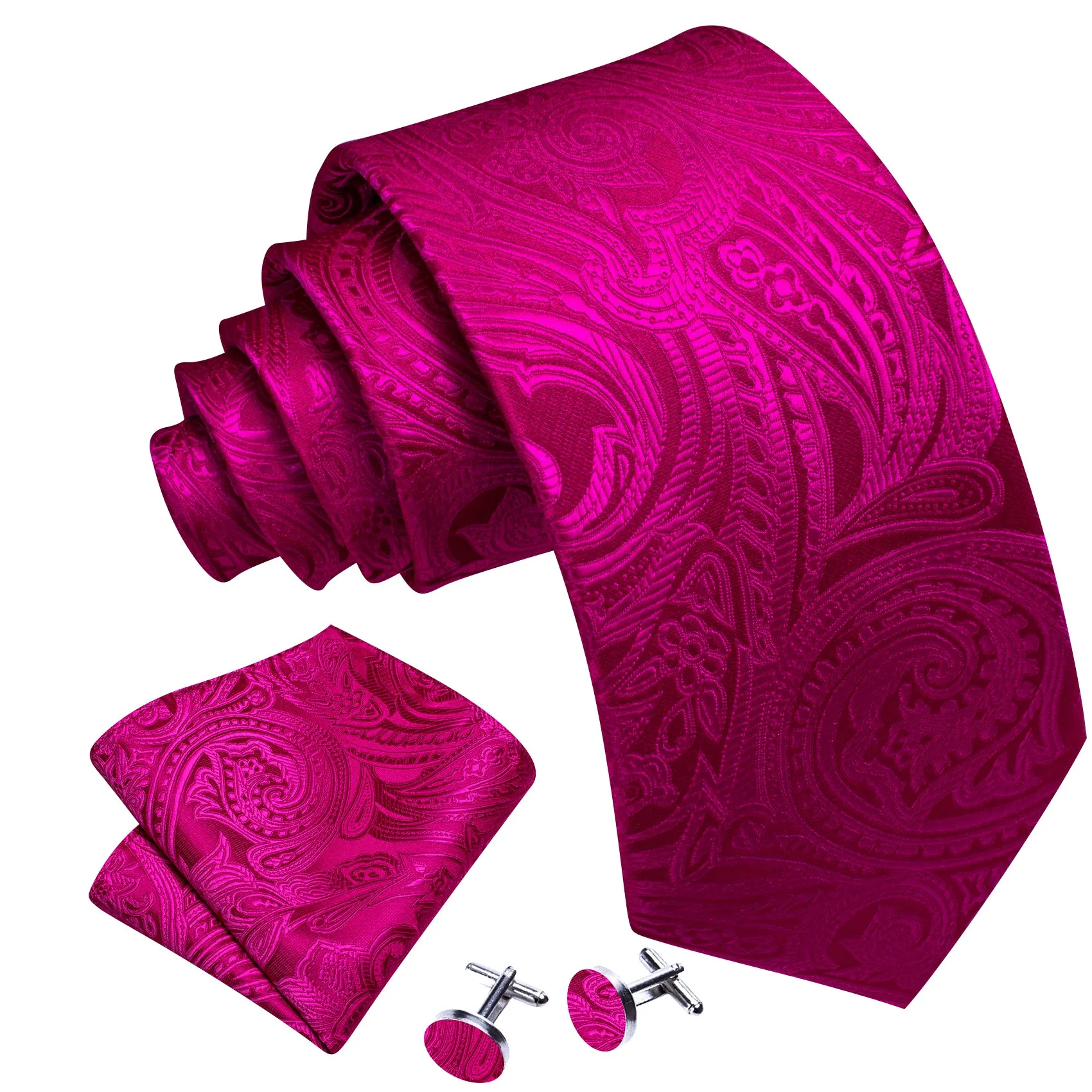 Barry. Wang Mens Tie Paisley Fuchsia Pink Silk Men's Tie Hanky Cufflinks Set sold by Barrywang product image thumbnail 3