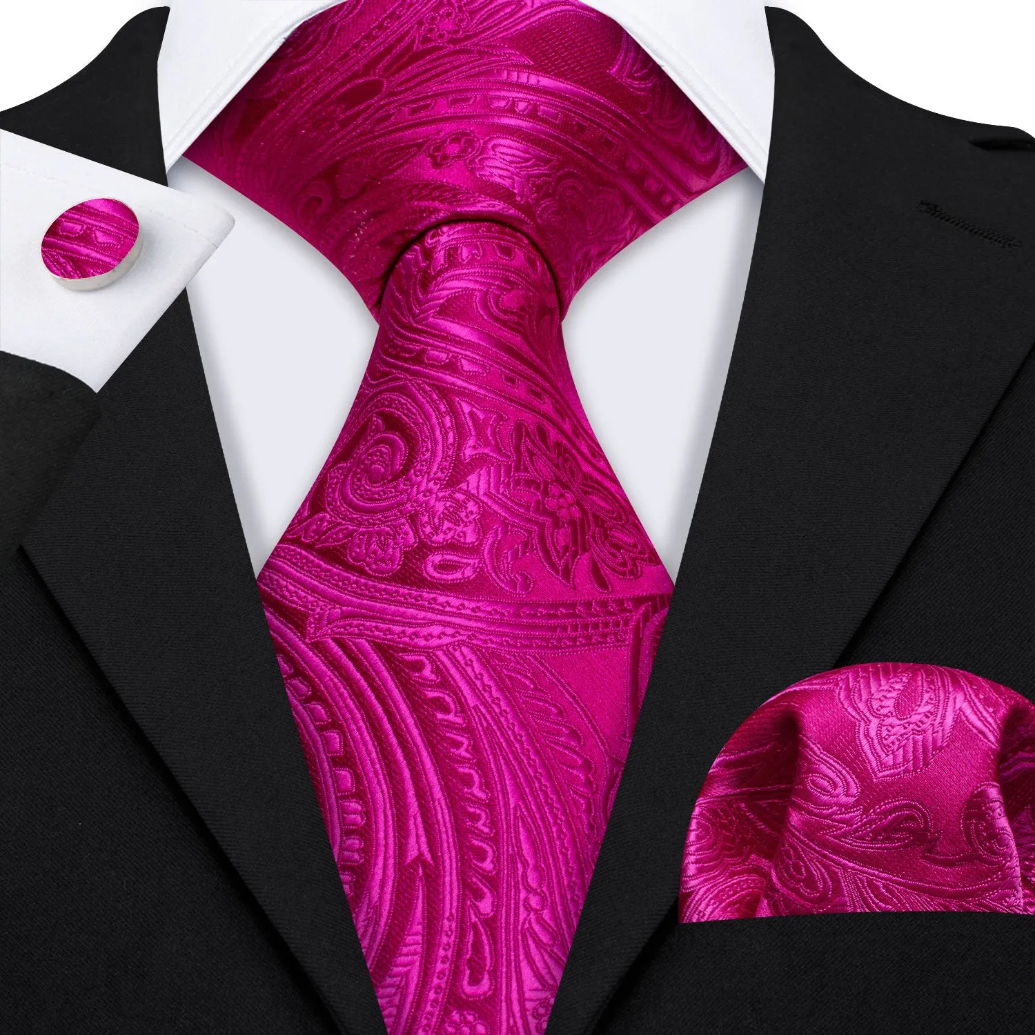 Barry. Wang Mens Tie Paisley Fuchsia Pink Silk Men's Tie Hanky Cufflinks Set sold by Barrywang product image thumbnail 2