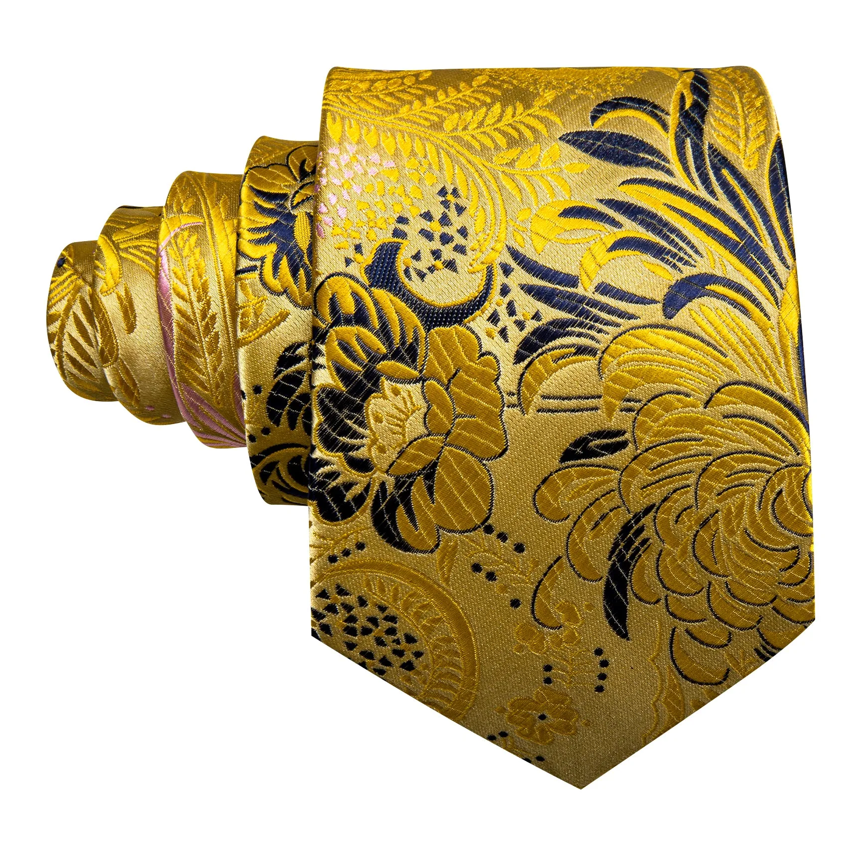 Barry. Wang Floral Necktie Silk Black Gold Tie Handkerchief Cufflinks Set for Men Party sold by Barrywang product image thumbnail 4