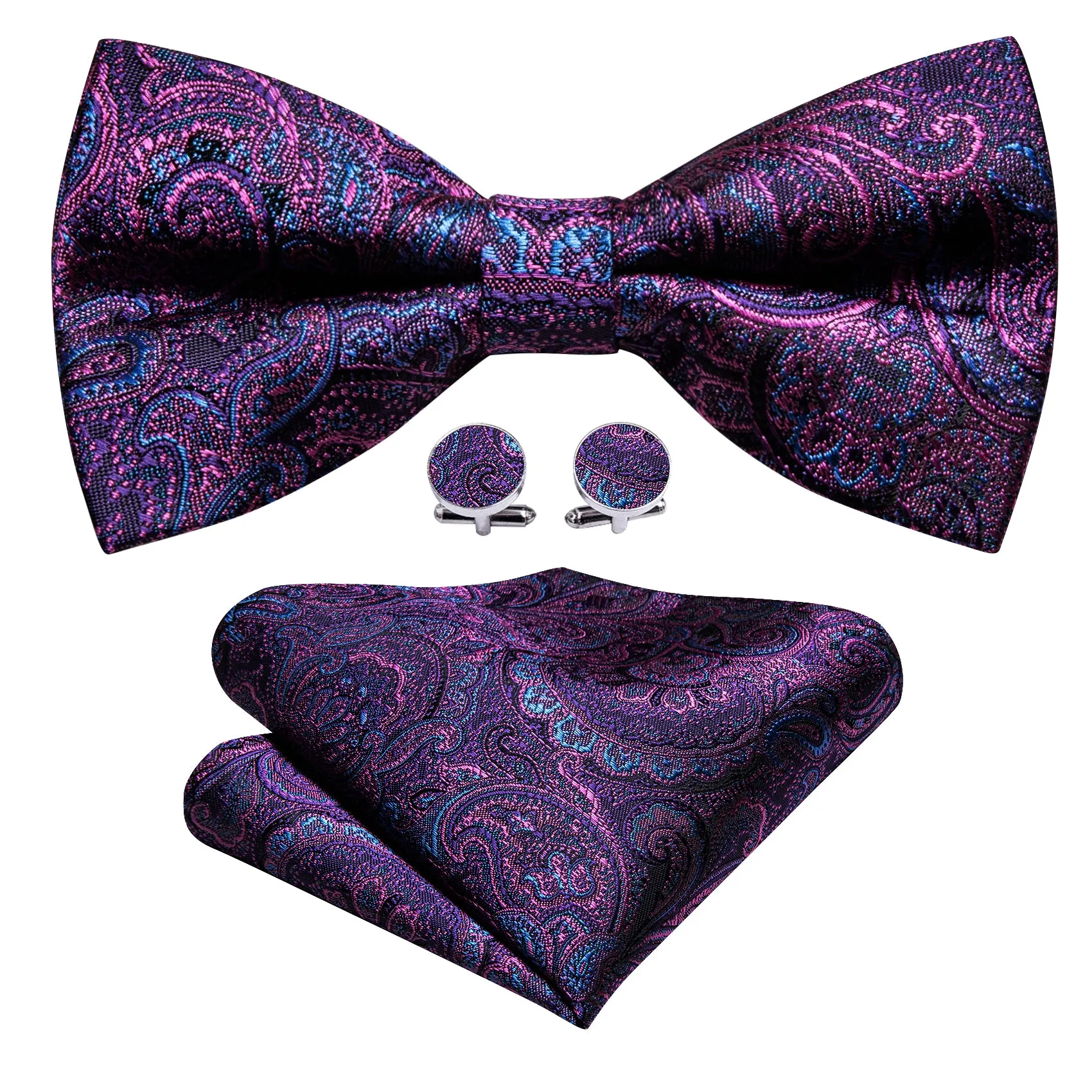 Barry. Wang Mens Bow Tie Purple Paisley Pre-tied Bow Tie Hanky Cufflinks Set for Wedding Prom sold by Barrywang product image thumbnail 2