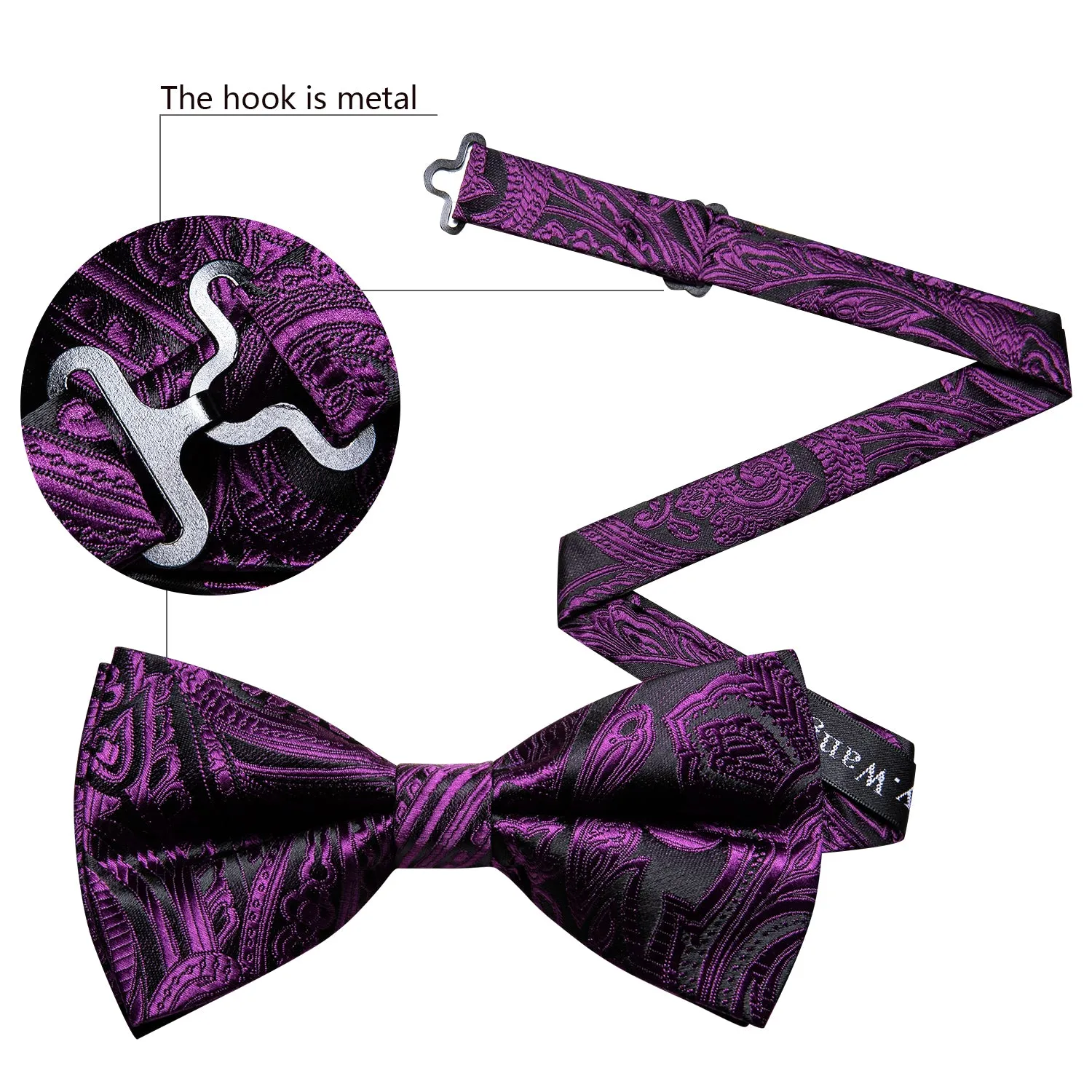 Barry. Wang Mens Bow Tie Purple Paisley Pre-tied Bow Tie Hanky Cufflinks Set for Wedding Prom sold by Barrywang product image thumbnail 5