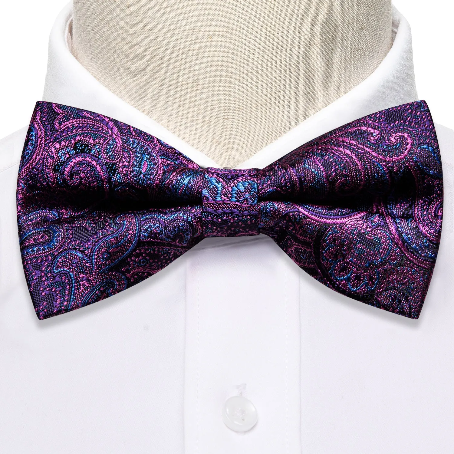 Barry. Wang Mens Bow Tie Purple Paisley Pre-tied Bow Tie Hanky Cufflinks Set for Wedding Prom sold by Barrywang product image thumbnail 4