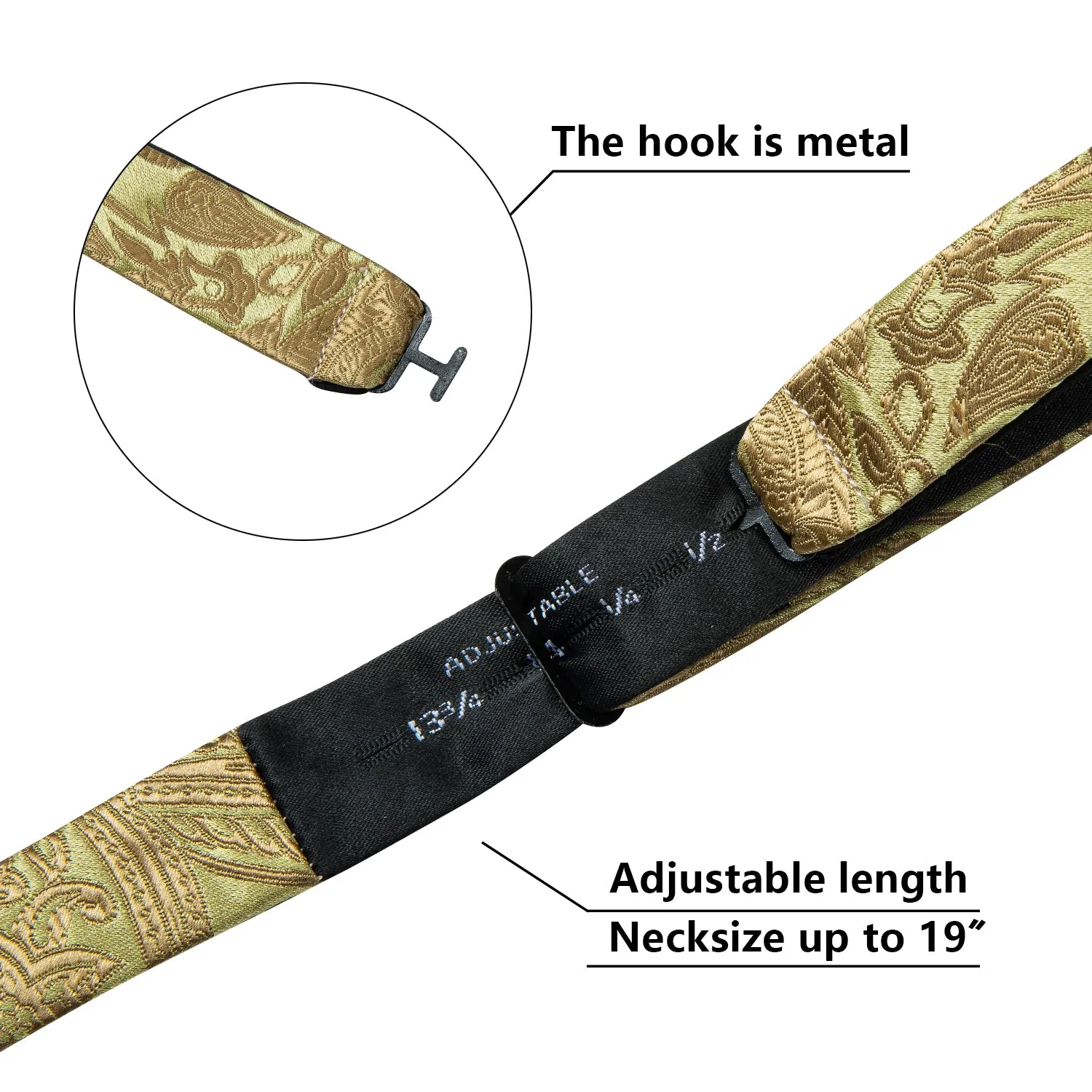 Barry. Wang Mens Paisley Tie Gold Self Tie Bow Tie Hanky Cufflinks Set for Wedding Prom sold by Barrywang product image thumbnail 5