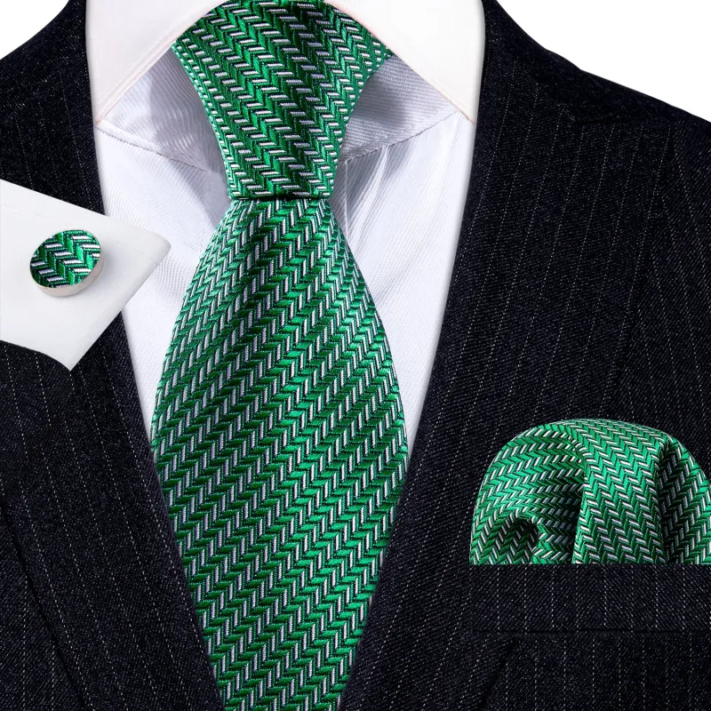 Barry. Wang Mens Green Tie Striped Silk Necktie Handkerchief Cufflinks Set for Business sold by Barrywang