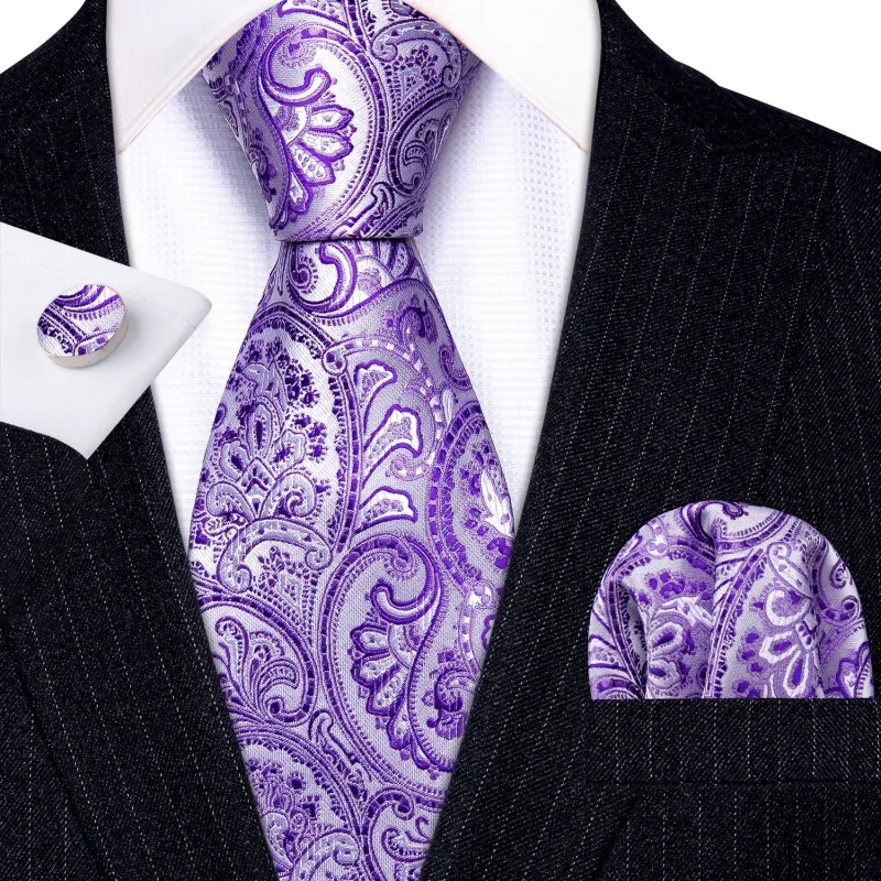 Barry. Wang Purple Tie Lavender Paisley Mens Silk Necktie Hanky Cufflinks Set for Party sold by Barrywang