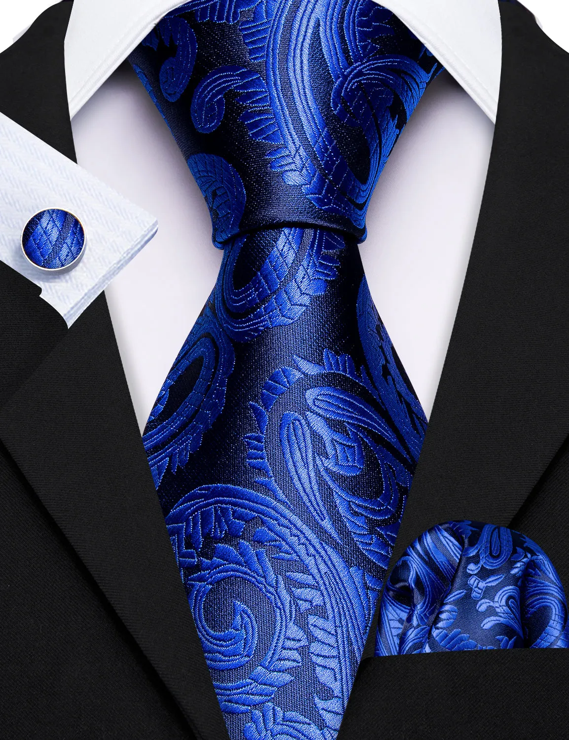 Barry. Wang Blue Paisley Necktie Men's Silk Tie Pocket Square Cufflinks Set for Wedding Party sold by Barrywang product image thumbnail 3