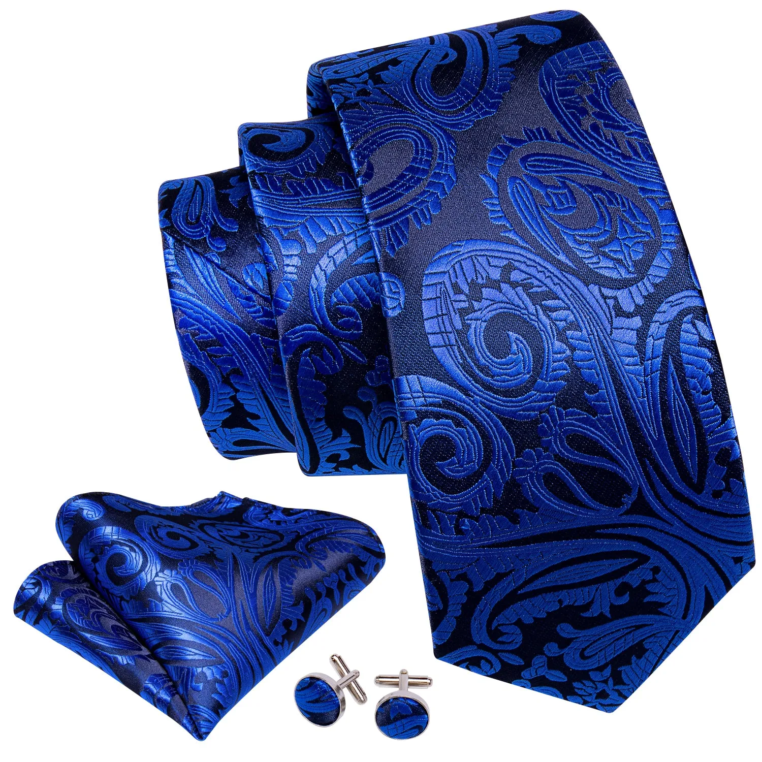 Barry. Wang Blue Paisley Necktie Men's Silk Tie Pocket Square Cufflinks Set for Wedding Party sold by Barrywang product image thumbnail 4