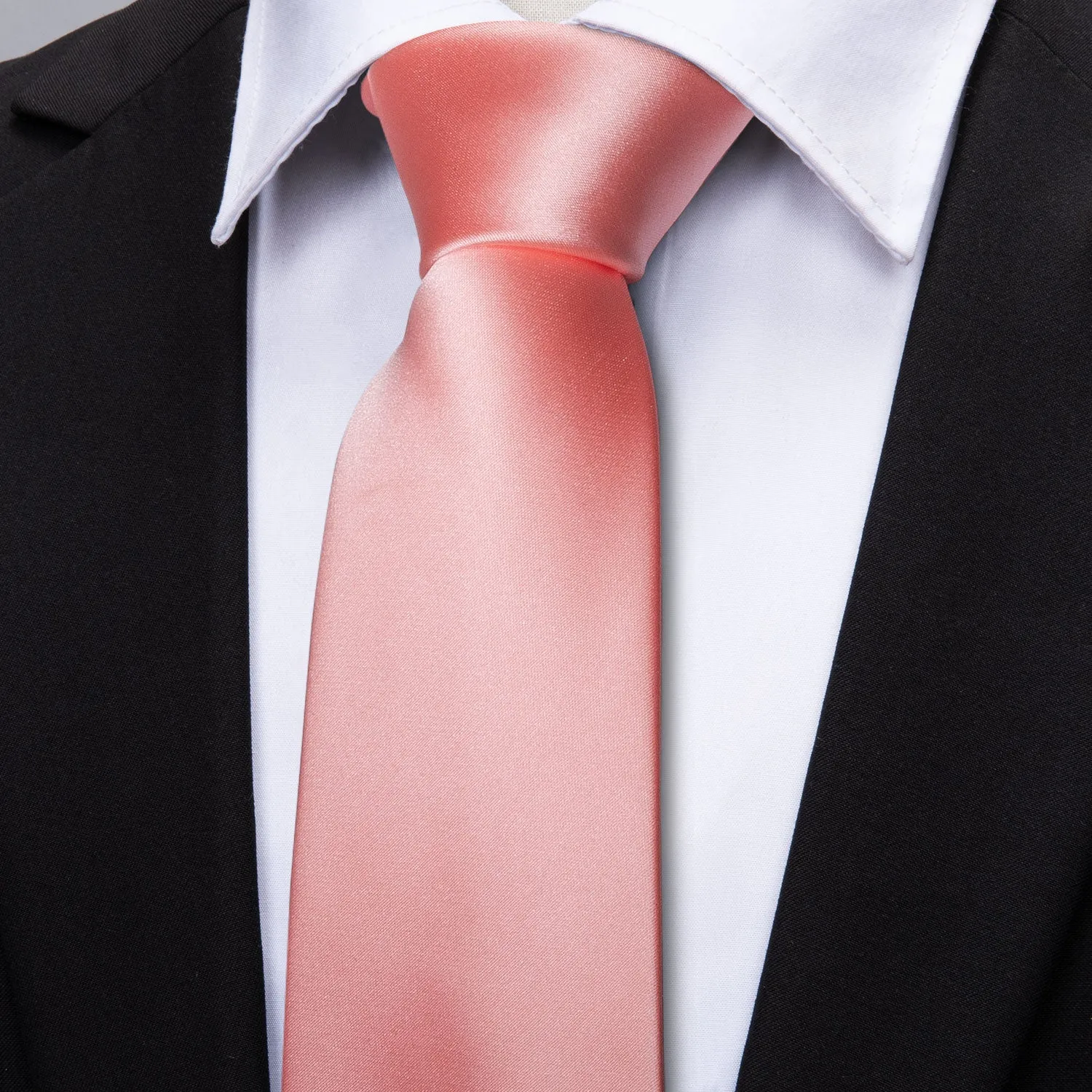 Barry. Wang Solid Tie Coral Pink Necktie Pocket Square Cufflinks Set for Men Wedding Prom sold by Barrywang product image thumbnail 3