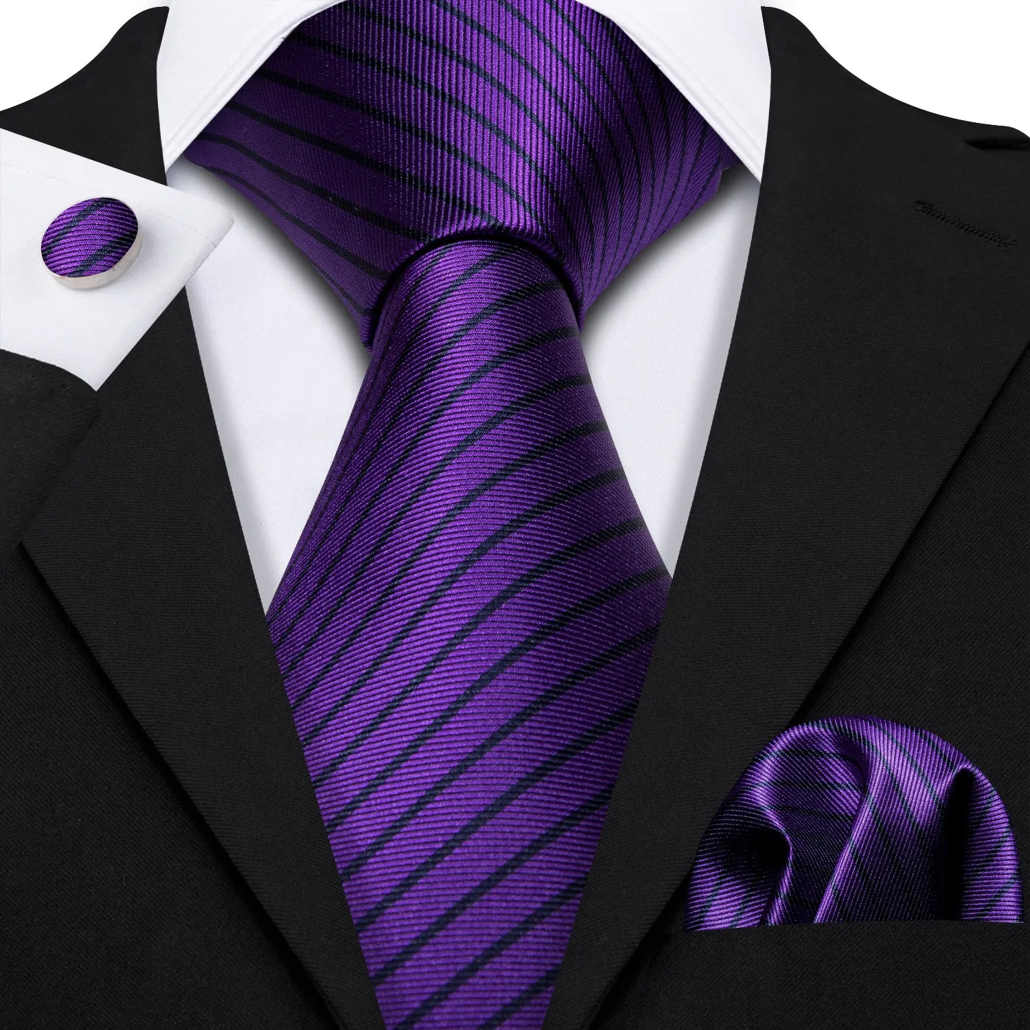Barry. Wang Black Mens Tie Purple Silk Necktie Hanky Cufflinks Set for Business sold by Barrywang