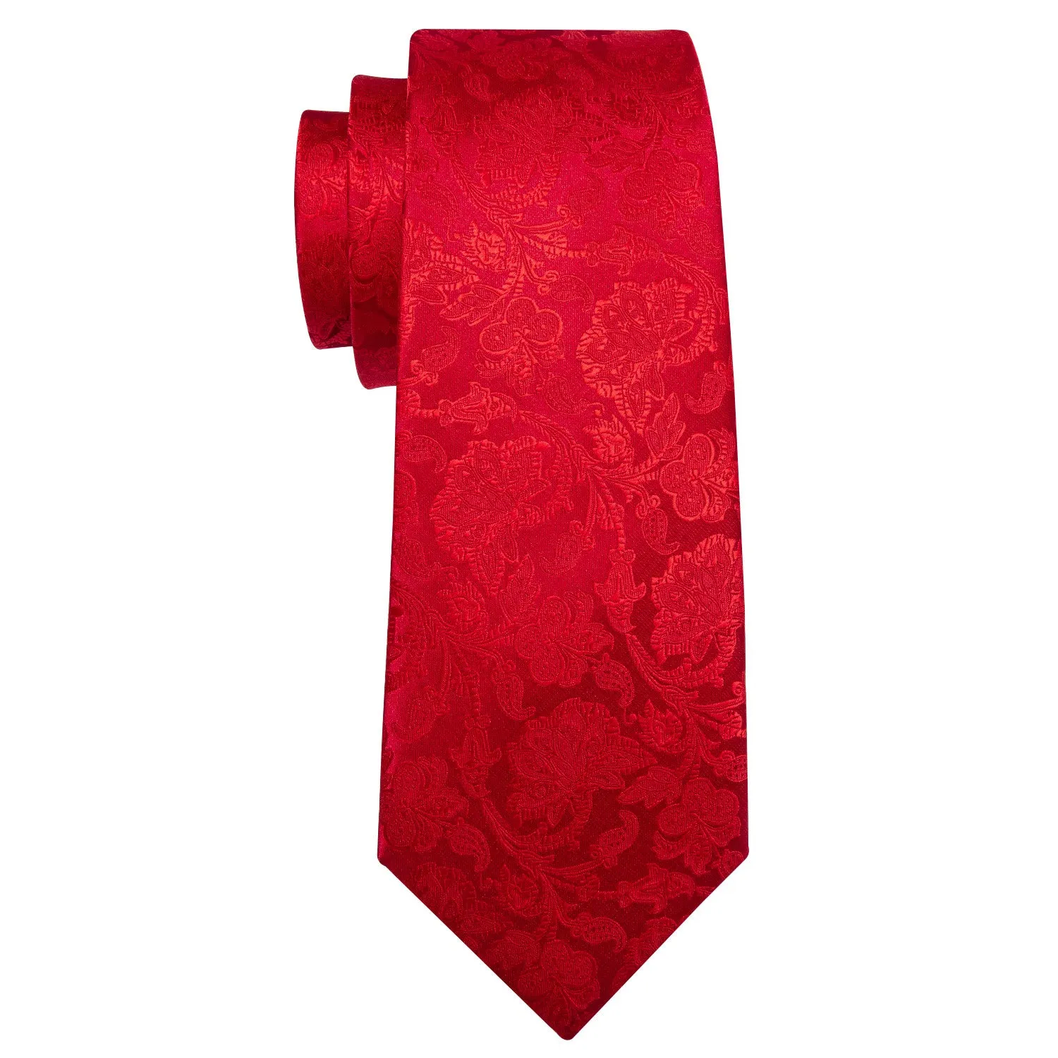 Barry. Wang Floral Tie Silk Red Necktie Pocket Square Cufflinks Set for Party, 63 inches sold by Barrywang product image thumbnail 4