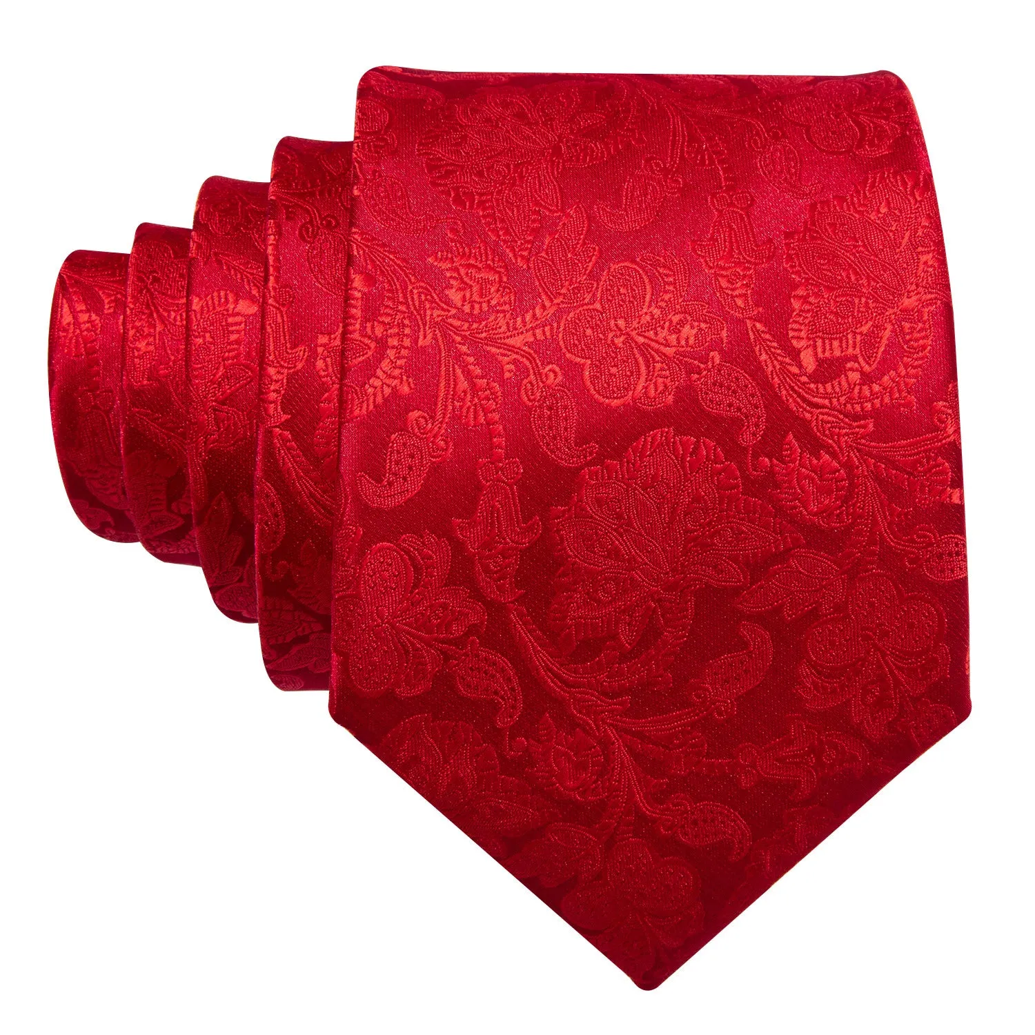 Barry. Wang Floral Tie Silk Red Necktie Pocket Square Cufflinks Set for Party, 63 inches sold by Barrywang product image thumbnail 3