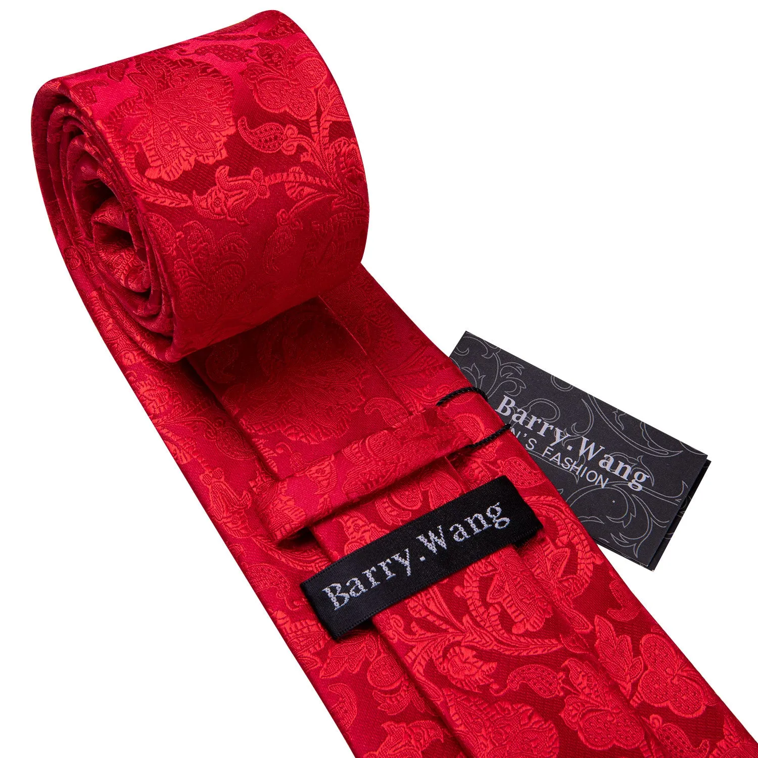 Barry. Wang Floral Tie Silk Red Necktie Pocket Square Cufflinks Set for Party, 63 inches sold by Barrywang product image thumbnail 5