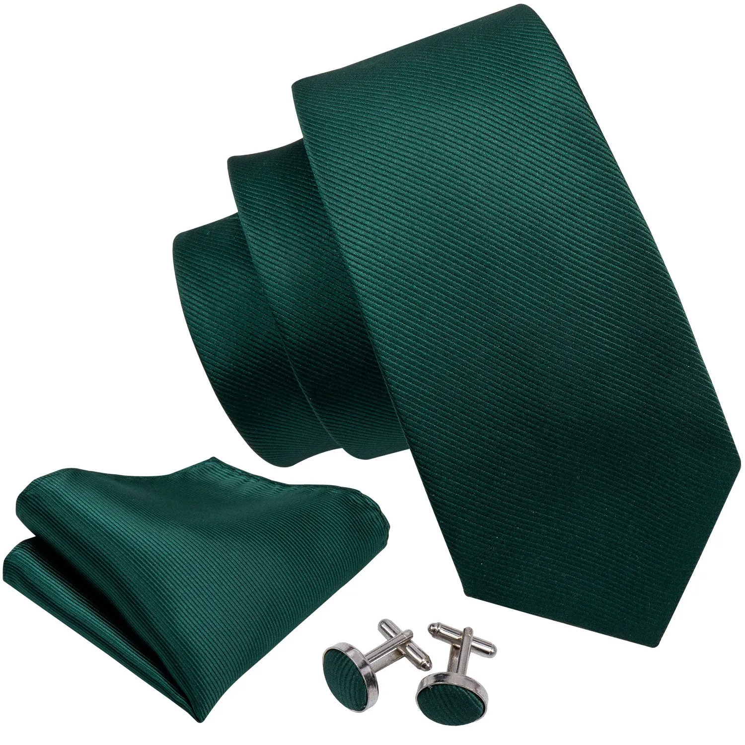 Barry. Wang Hunter Green Tie Solid Men's Silk Necktie Pocket Square Cufflinks Set for Wedding sold by Barrywang product image thumbnail 3