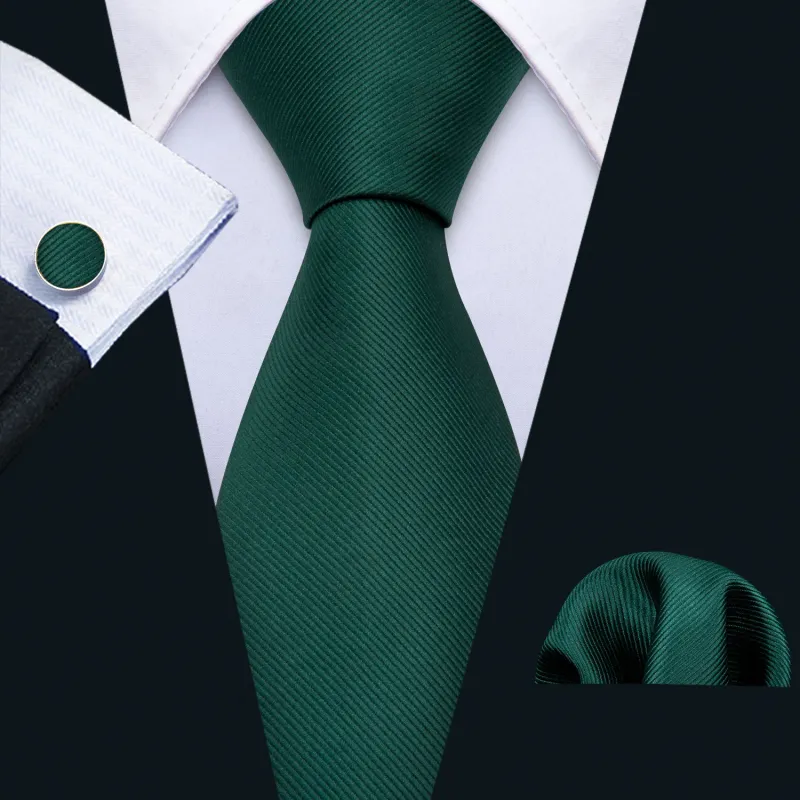 Barry. Wang Hunter Green Tie Solid Men's Silk Necktie Pocket Square Cufflinks Set for Wedding sold by Barrywang