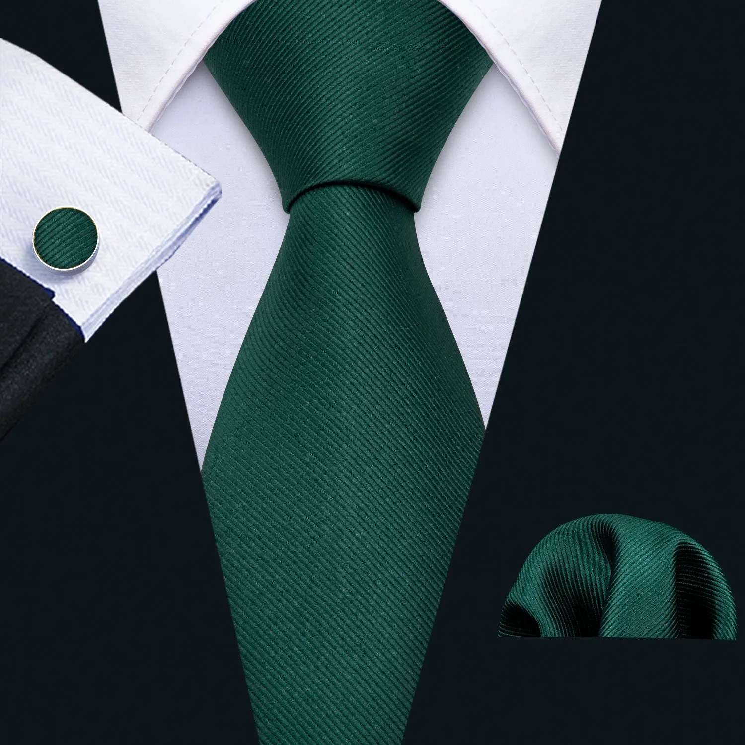 Barry. Wang Hunter Green Tie Solid Men's Silk Necktie Pocket Square Cufflinks Set for Wedding sold by Barrywang