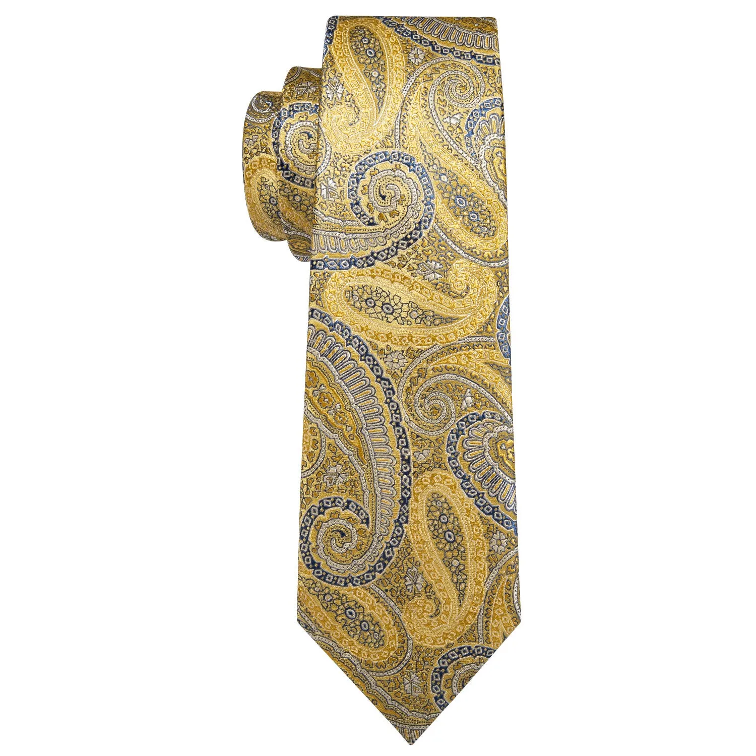 Barry. Wang Mens Silk Tie Yellow Blue Paisley Necktie Handkerchief Cufflinks Set for Wedding sold by Barrywang product image thumbnail 4