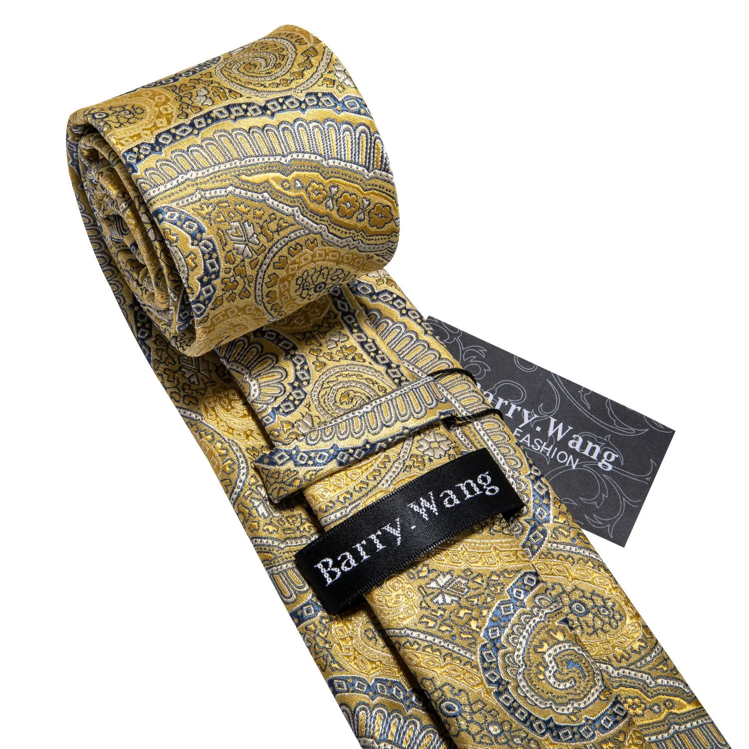 Barry. Wang Mens Silk Tie Yellow Blue Paisley Necktie Handkerchief Cufflinks Set for Wedding sold by Barrywang product image thumbnail 5