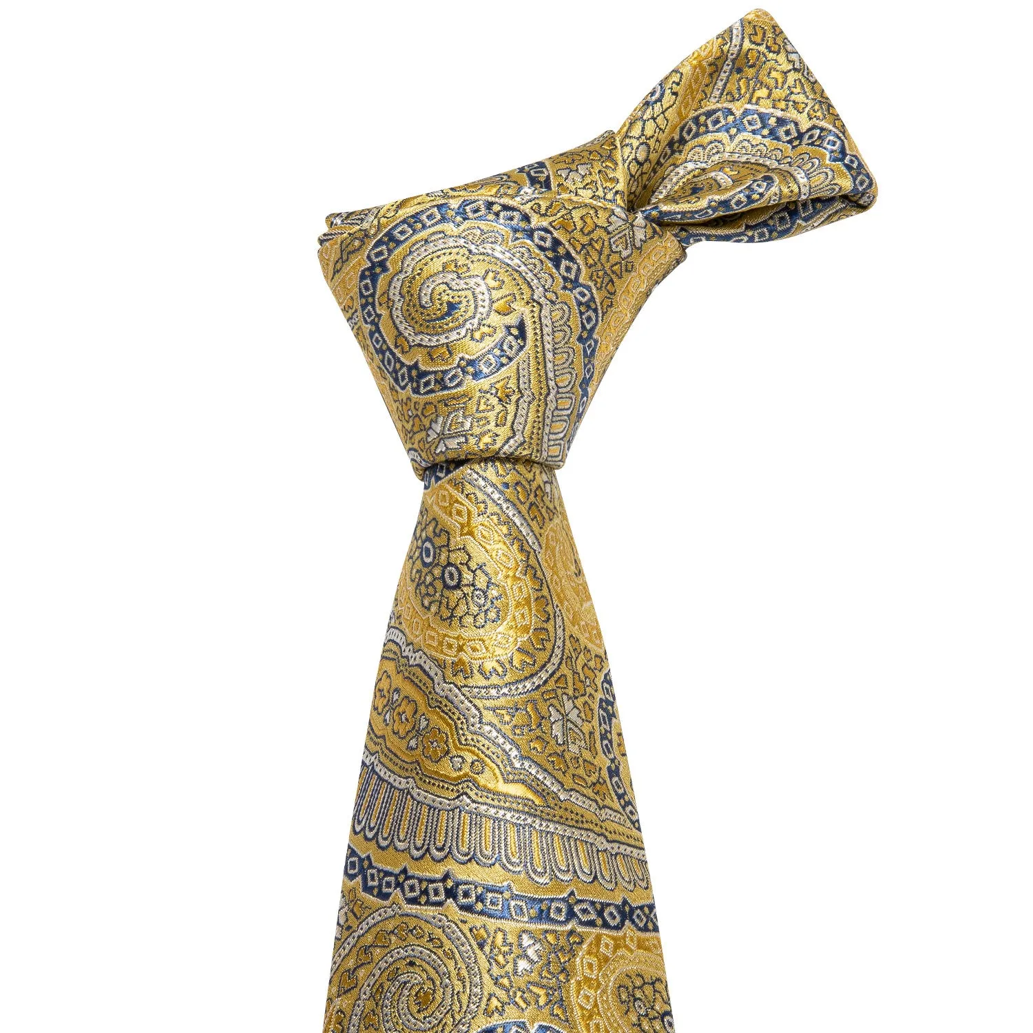 Barry. Wang Mens Silk Tie Yellow Blue Paisley Necktie Handkerchief Cufflinks Set for Wedding sold by Barrywang product image thumbnail 3