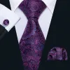 Barry. Wang Purple Silk Tie Paisley Pocket Square Cufflinks Set for Men Wedding Party Business sold by Barrywang