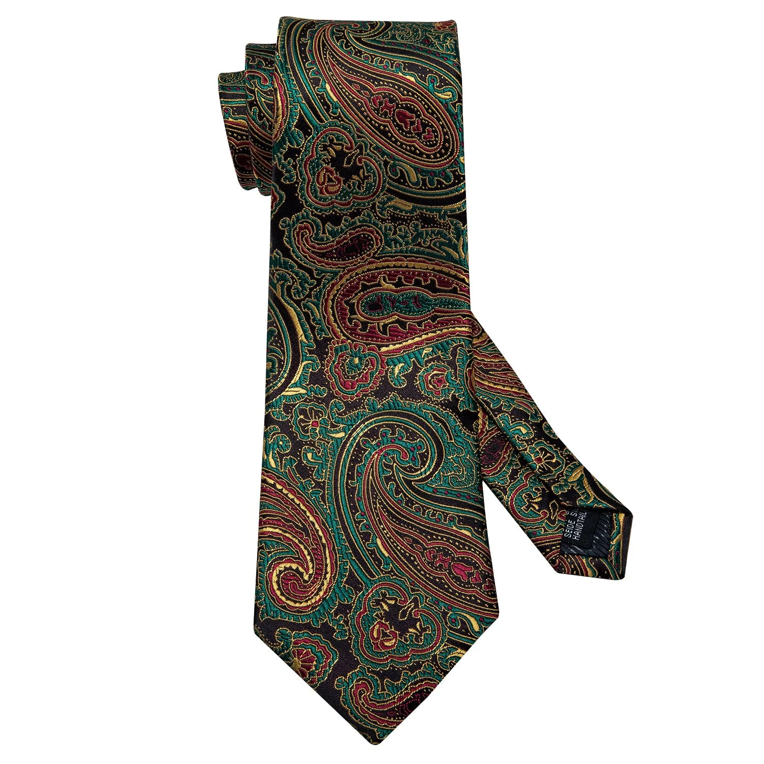 Barry. Wang Paisley Tie Silk Green Red Black Necktie Handkerchief Cufflinks Set for Business sold by Barrywang product image thumbnail 5