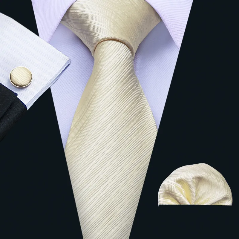 Barry. Wang Mens Champagne Tie Striped Silk Necktie Hanky Cufflinks Set for Wedding sold by Barrywang
