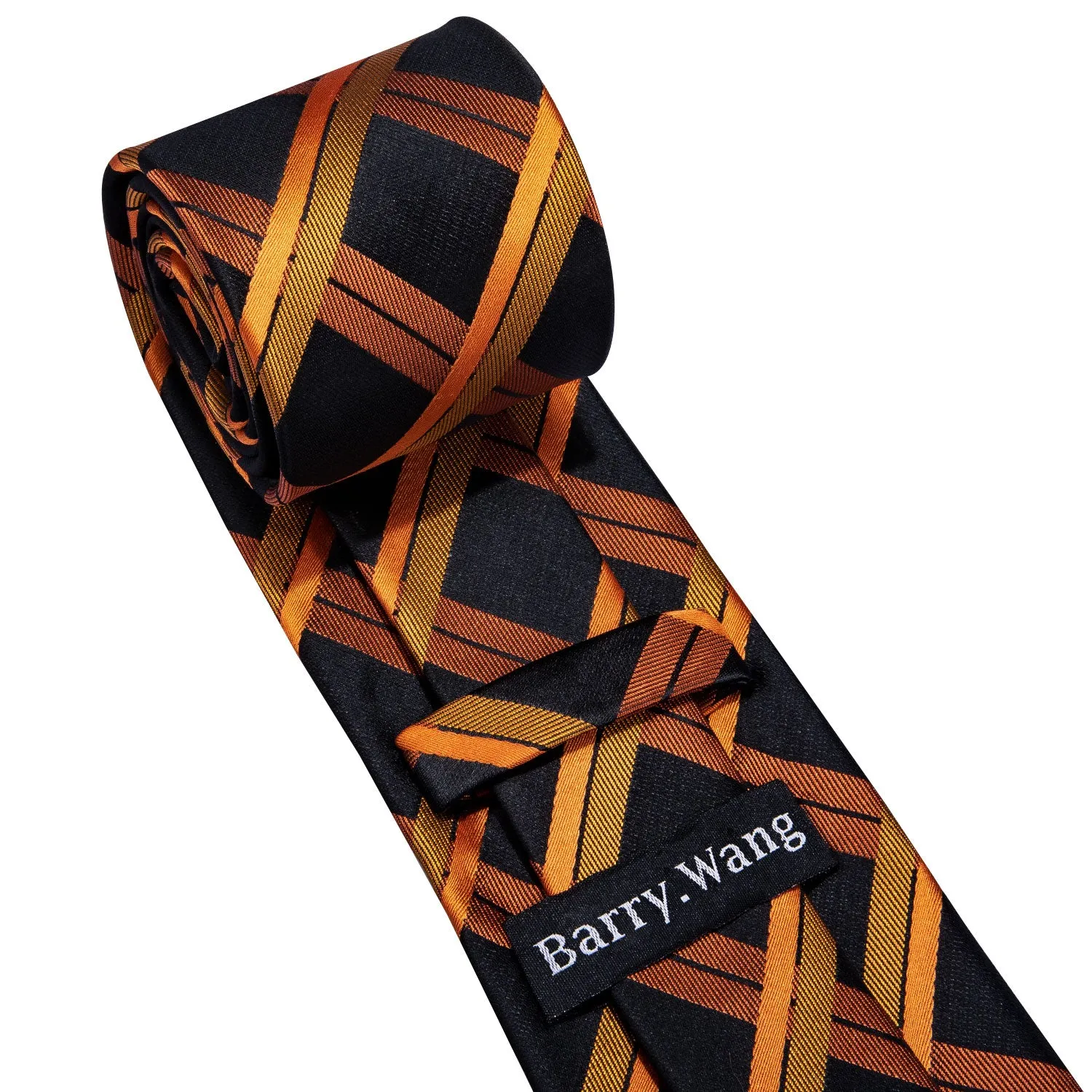 Barry. Wang Neckties Orange Black Plaid Tie Pocket Square Cufflinks Set for Men Business sold by Barrywang product image thumbnail 3