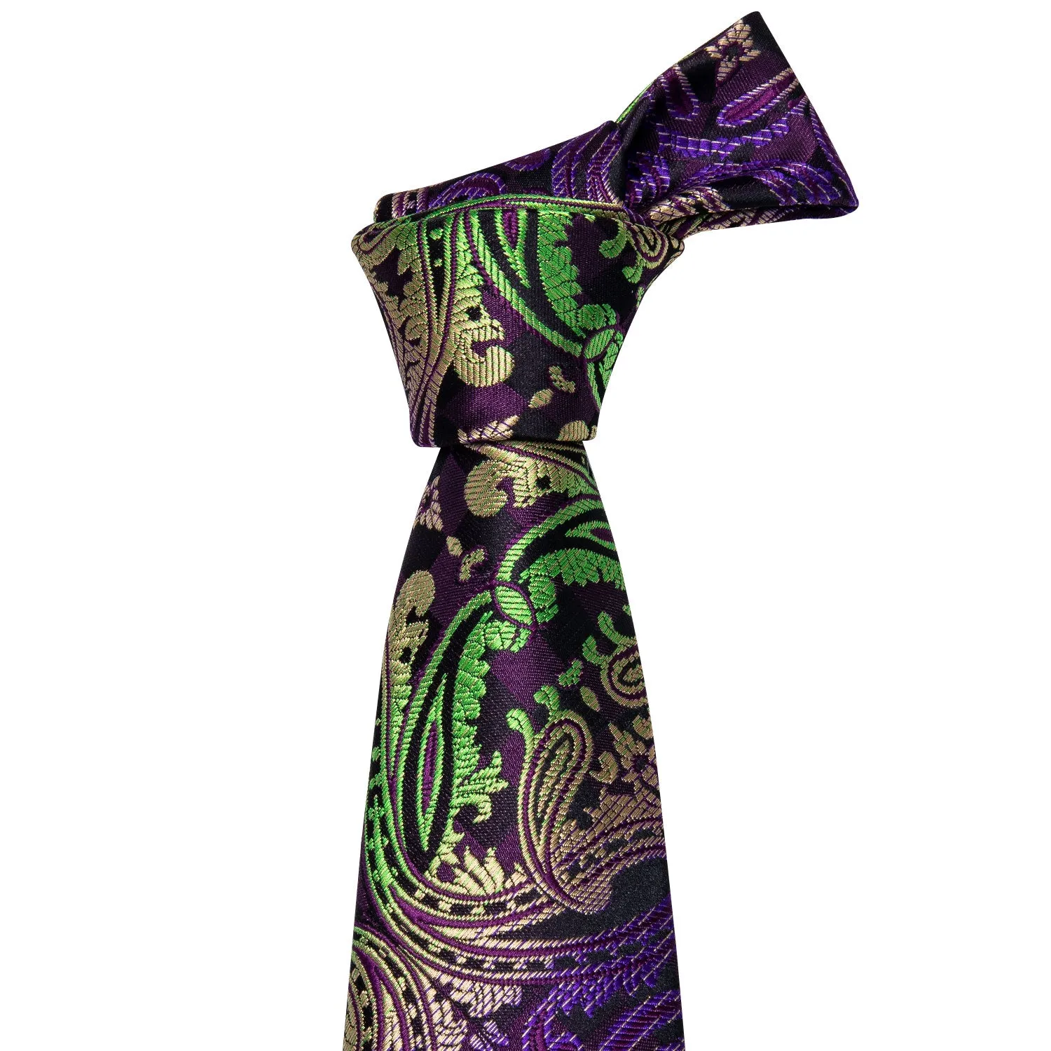 Barry. Wang Mens Paisley Tie Green Gold Purple Necktie Handkerchief Cufflinks Set for Wedding Party sold by Barrywang product image thumbnail 2