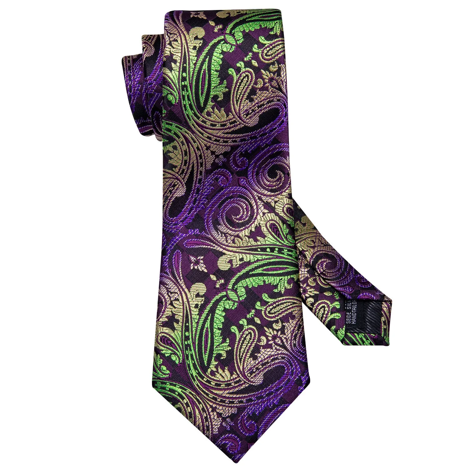 Barry. Wang Mens Paisley Tie Green Gold Purple Necktie Handkerchief Cufflinks Set for Wedding Party sold by Barrywang product image thumbnail 5