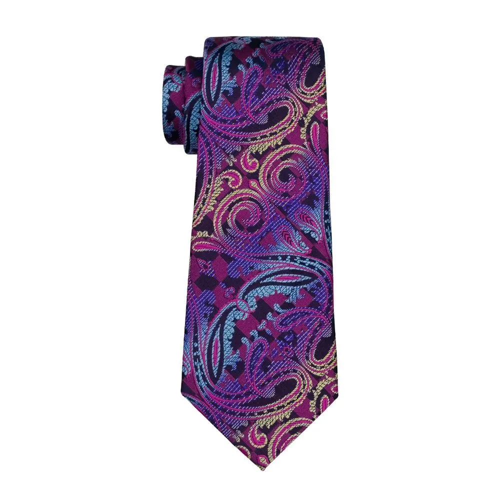 Barry. Wang Mens Paisley Tie Silk Purple Necktie Pocket Square Cufflinks Set for Party sold by Barrywang product image thumbnail 4