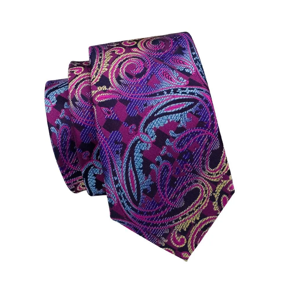 Barry. Wang Mens Paisley Tie Silk Purple Necktie Pocket Square Cufflinks Set for Party sold by Barrywang product image thumbnail 5