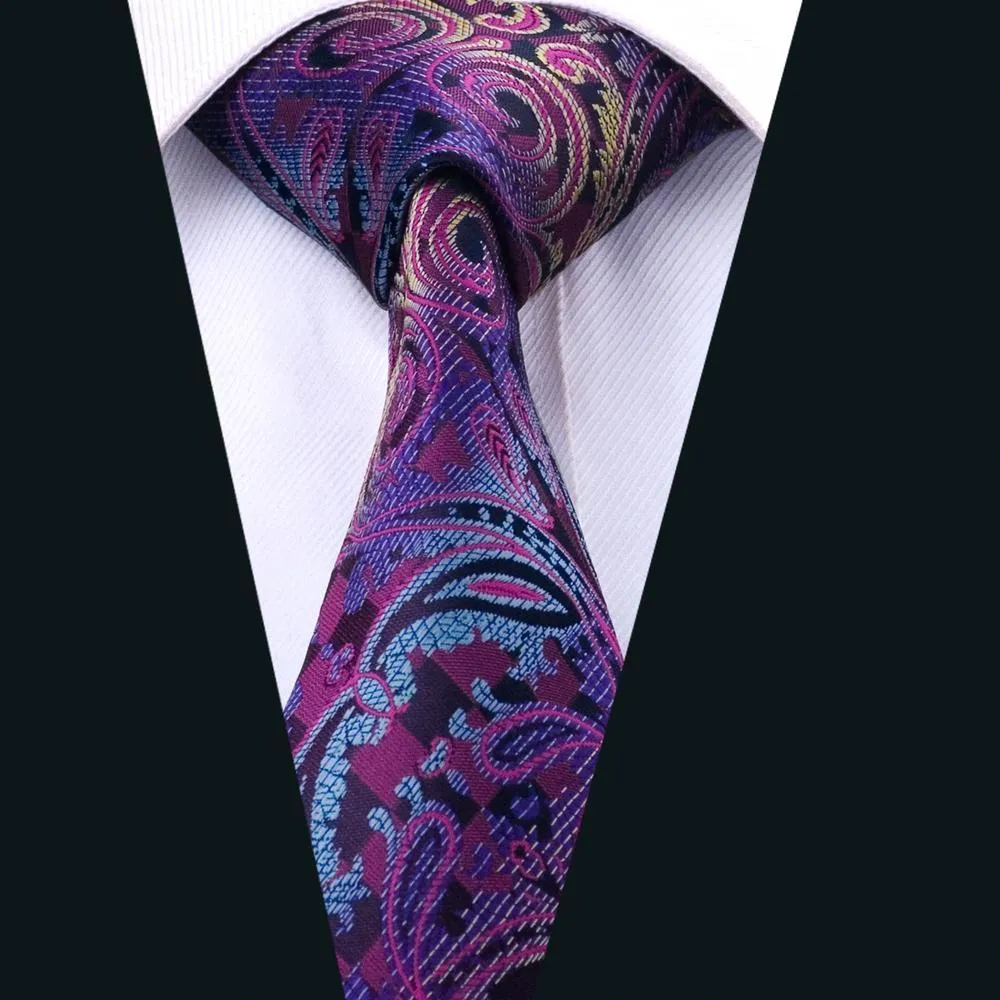 Barry. Wang Mens Paisley Tie Silk Purple Necktie Pocket Square Cufflinks Set for Party sold by Barrywang product image thumbnail 2