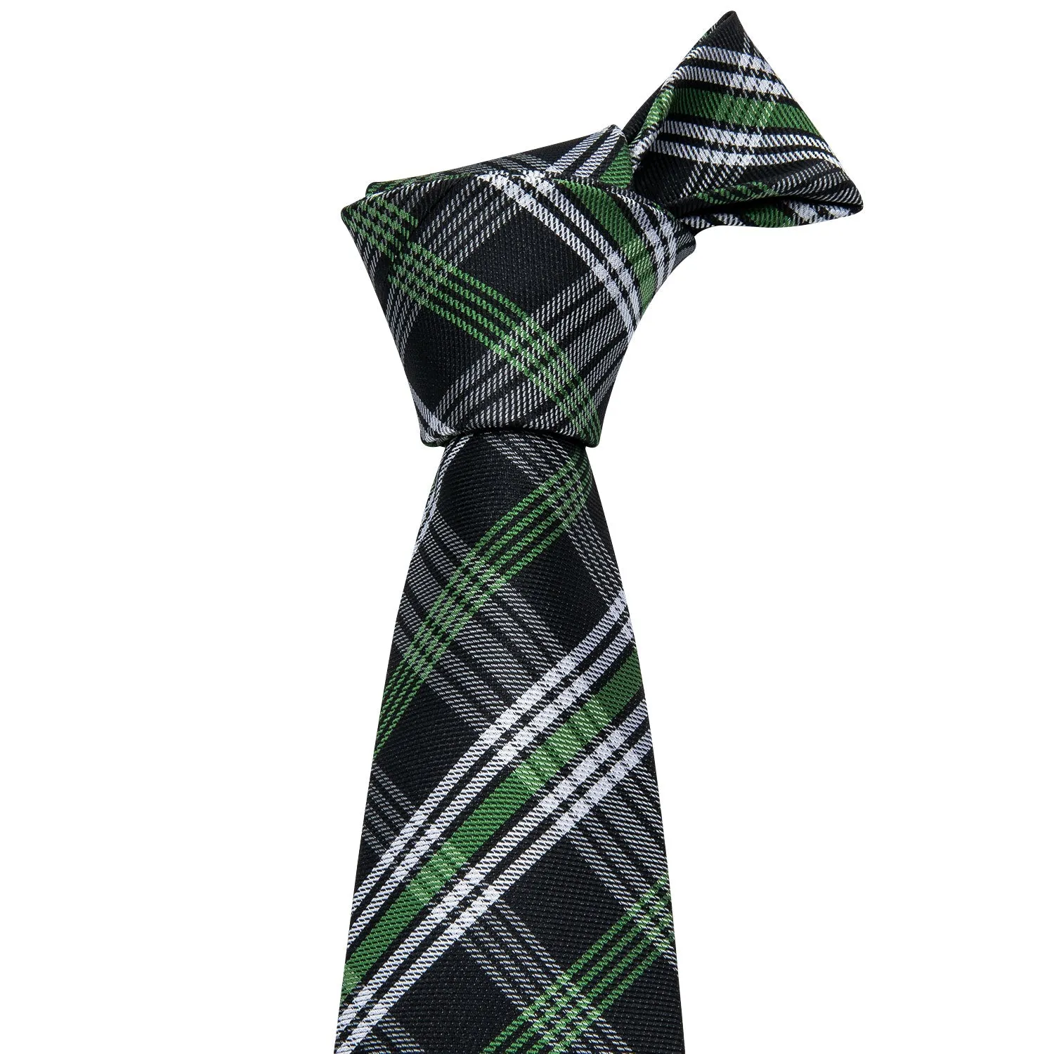 Barry. Wang Mens Black Tie Green White Plaid Necktie Pocket Square Cufflinks Set for Business sold by Barrywang product image thumbnail 3