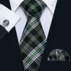 Barry. Wang Mens Black Tie Green White Plaid Necktie Pocket Square Cufflinks Set for Business sold by Barrywang
