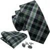 Barry. Wang Mens Black Tie Green White Plaid Necktie Pocket Square Cufflinks Set for Business sold by Barrywang