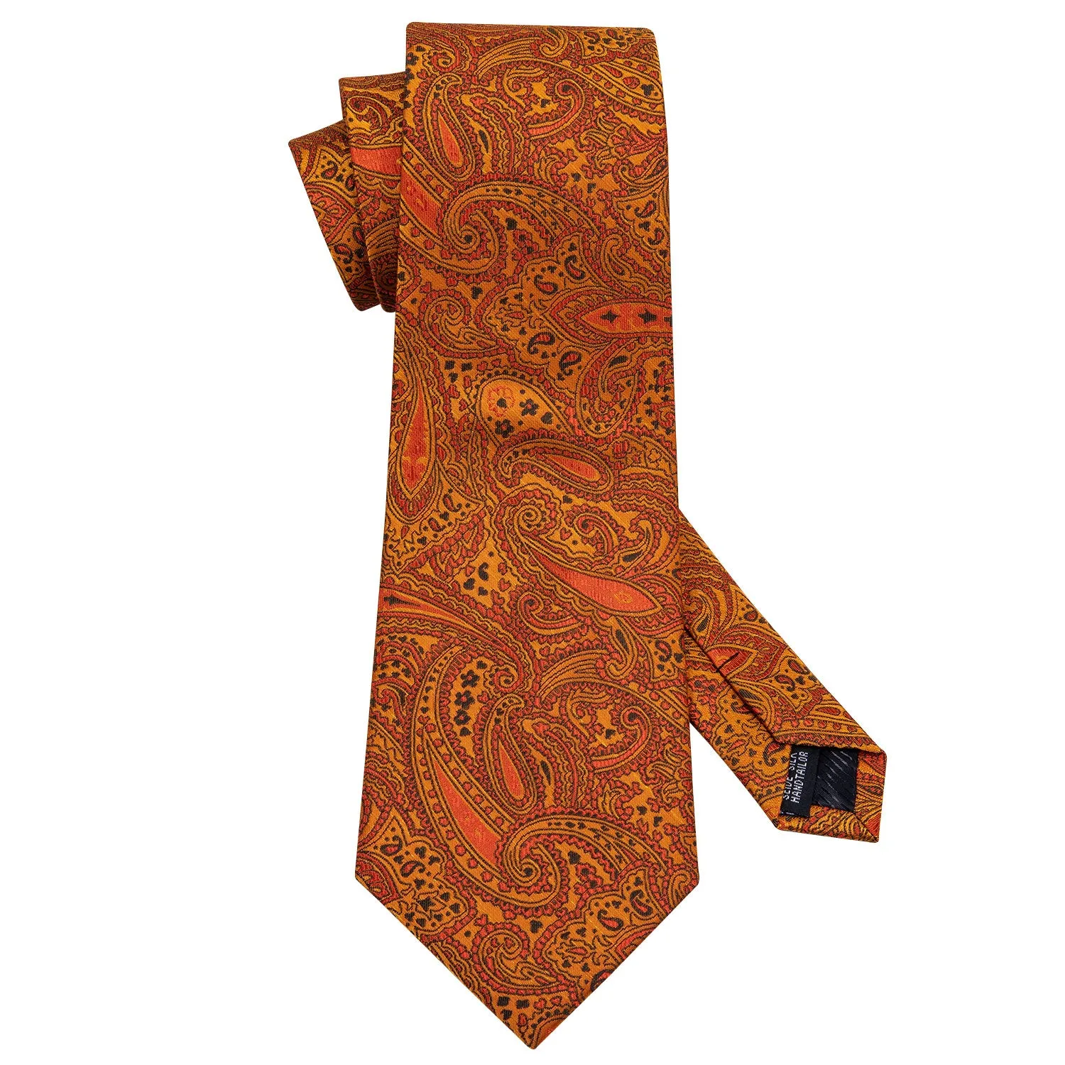 Barry. Wang Mens Paisley Tie Orange Silk Necktie Pocket Square Cufflinks Set for Business sold by Barrywang product image thumbnail 5