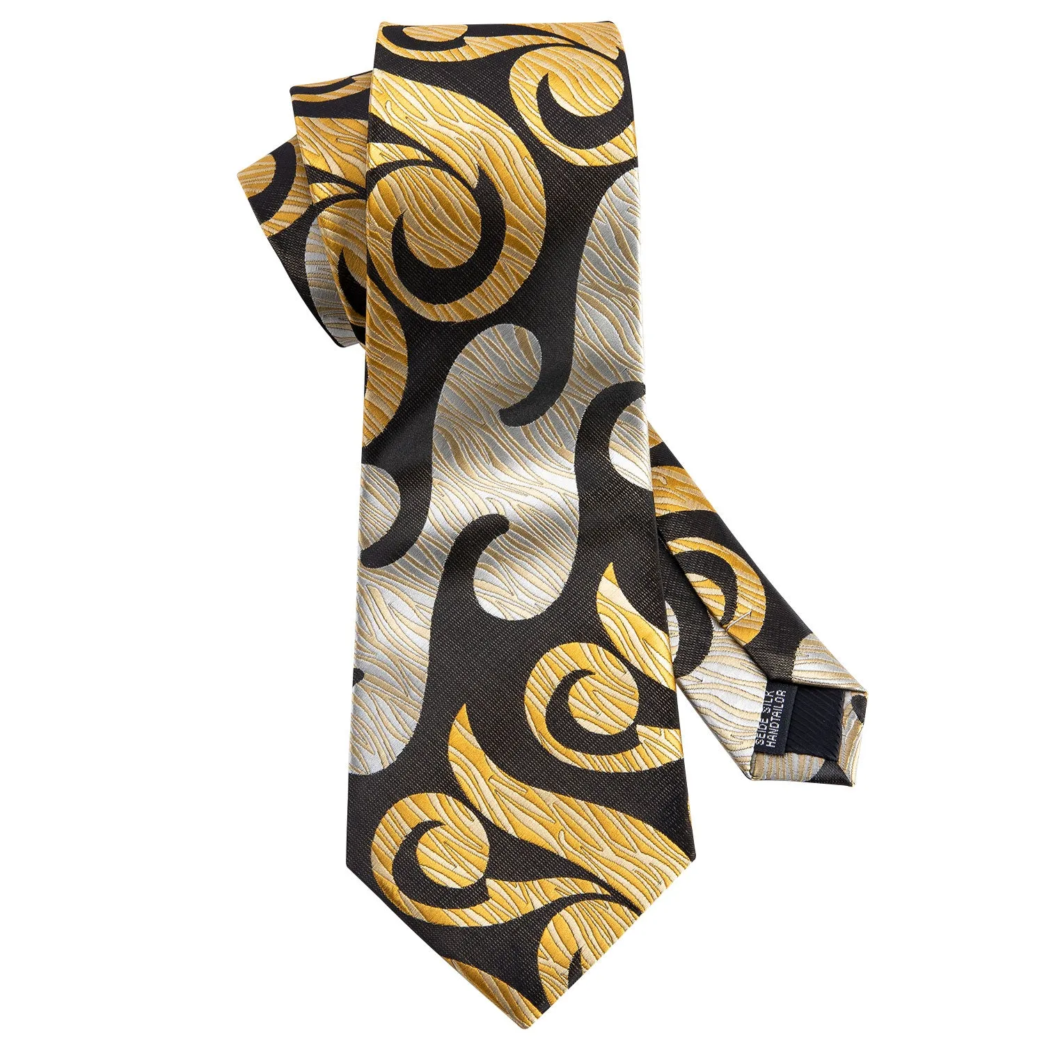 Barry. Wang Black Tie Champagne Gold Novelty Silk Necktie Hanky Cufflinks Set for Men sold by Barrywang product image thumbnail 5