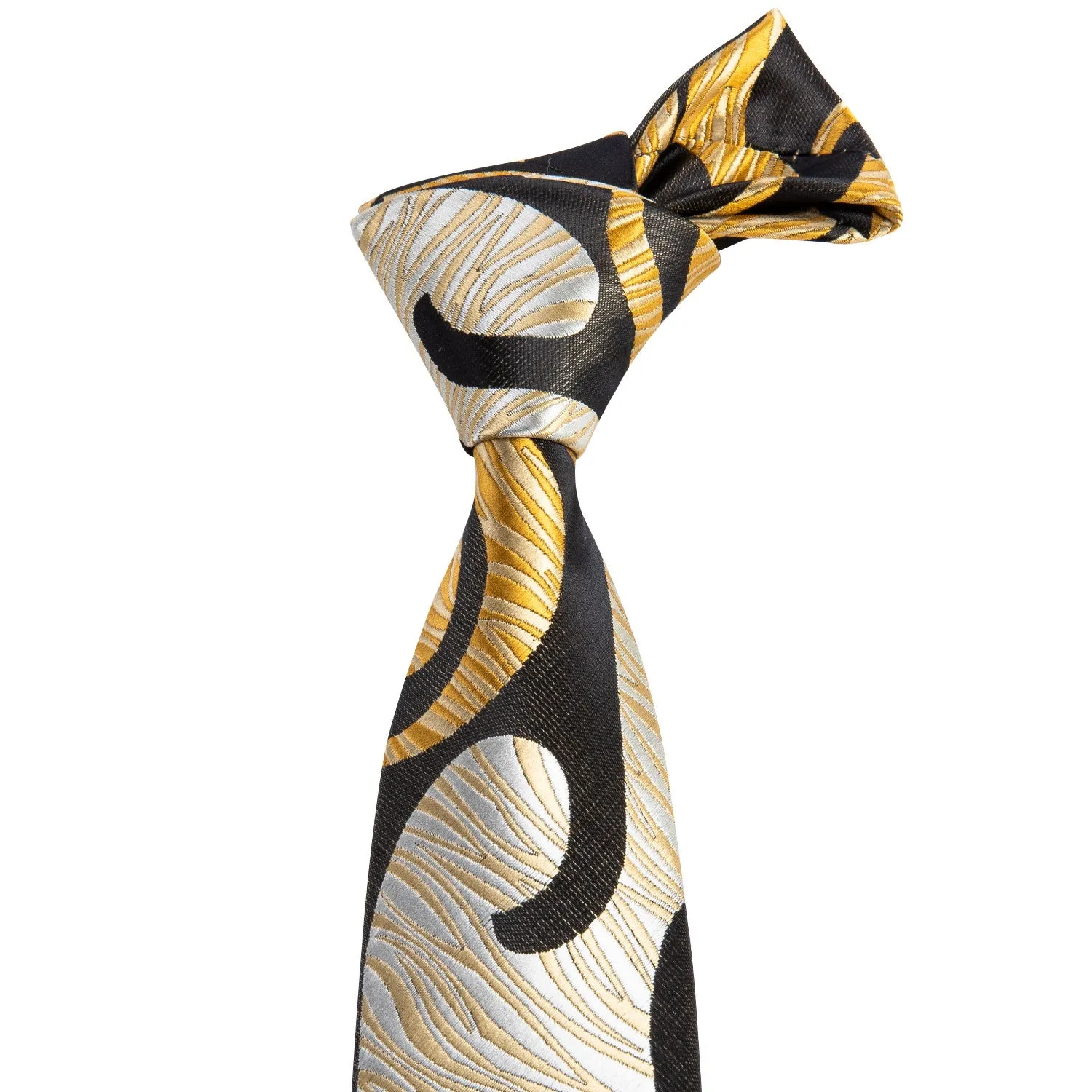 Barry. Wang Black Tie Champagne Gold Novelty Silk Necktie Hanky Cufflinks Set for Men sold by Barrywang product image thumbnail 2