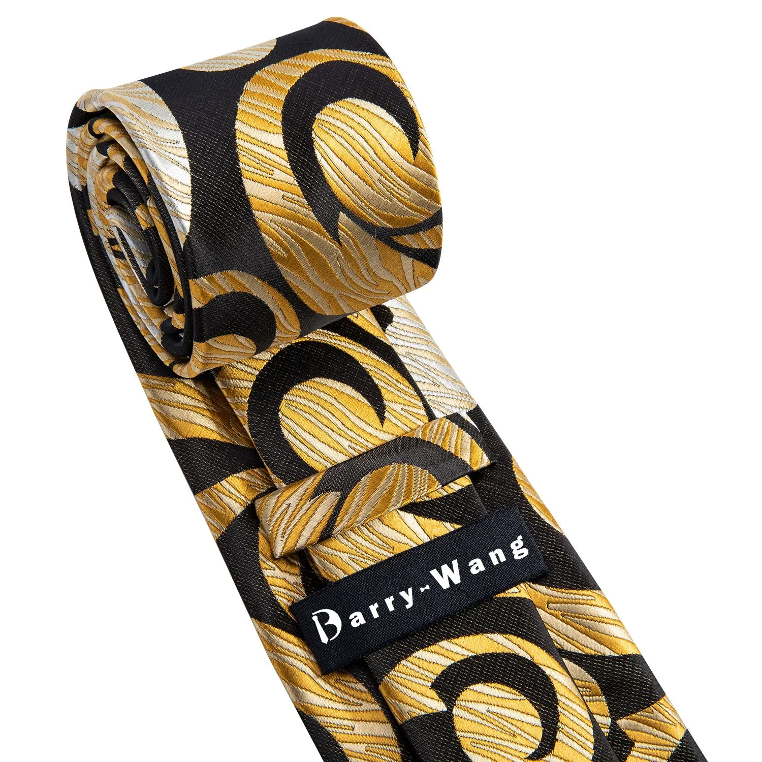 Barry. Wang Black Tie Champagne Gold Novelty Silk Necktie Hanky Cufflinks Set for Men sold by Barrywang product image thumbnail 3