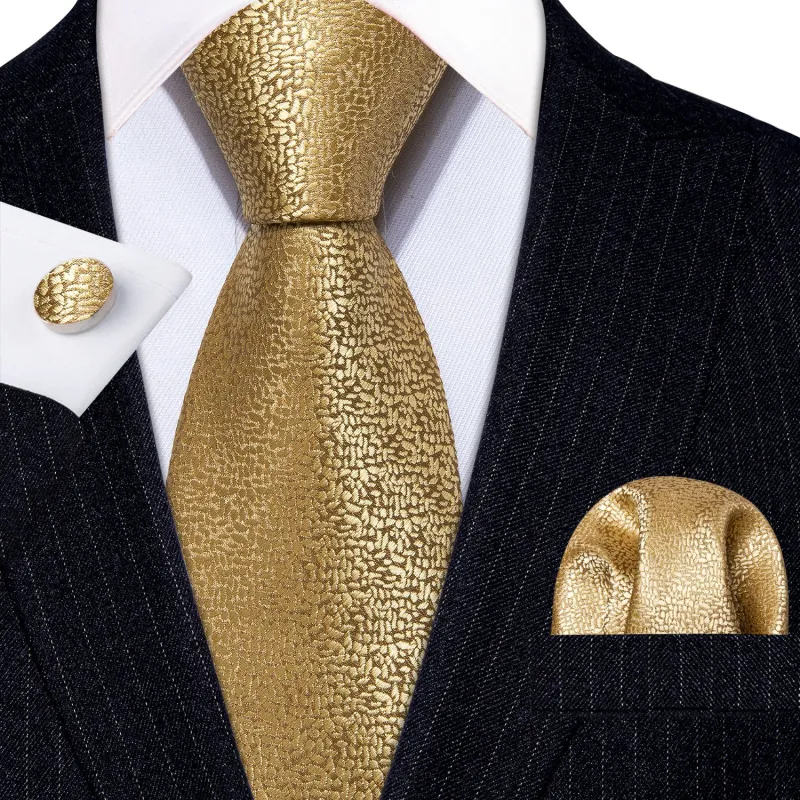 Barry. Wang Mens Golden Tie Solid Silk Necktie Pocket Square Cufflinks Set Wedding sold by Barrywang