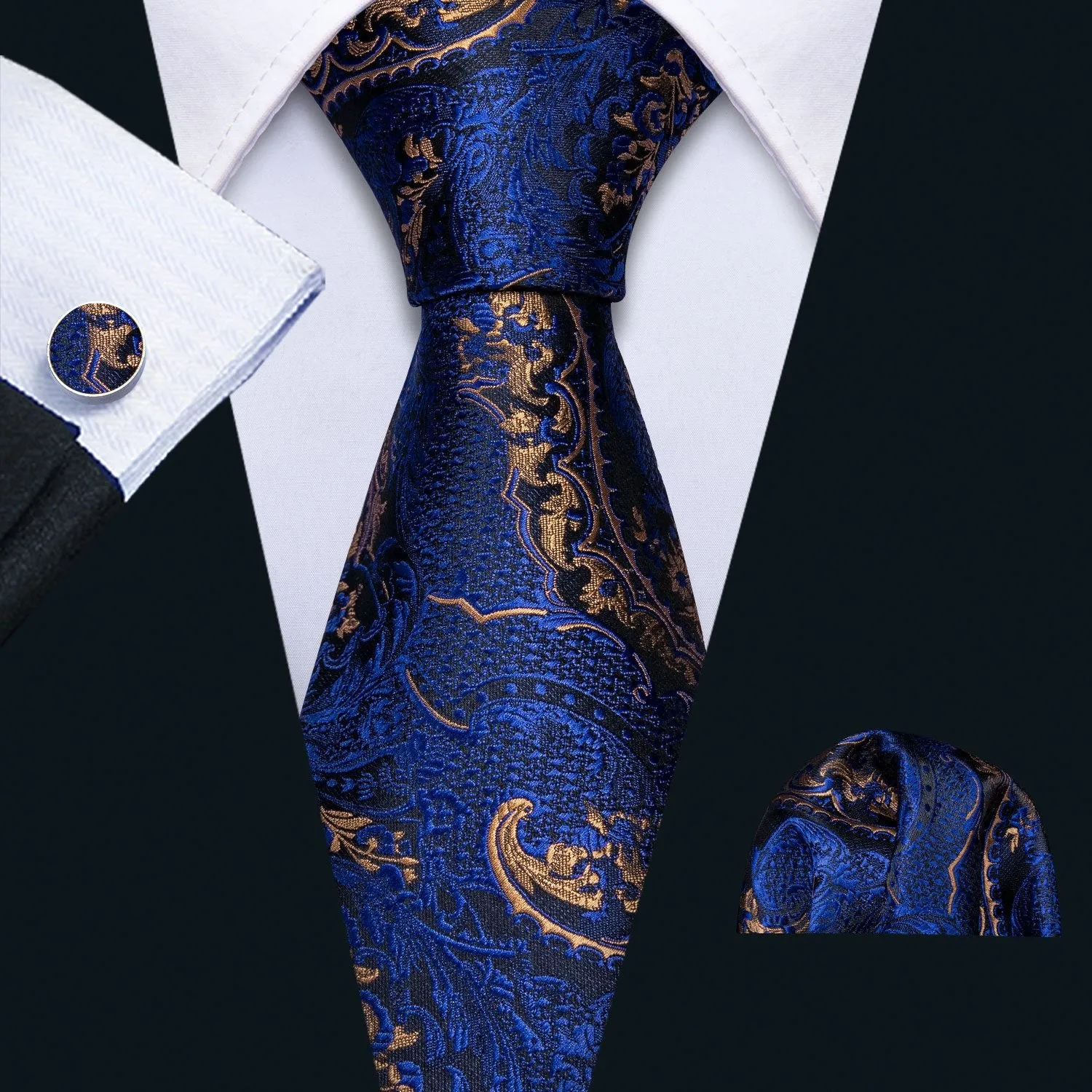 Barry. Wang Mens Paisley Tie Silk Navy Blue Necktie Hanky Cufflinks Set for Men Formal sold by Barrywang product image thumbnail 2