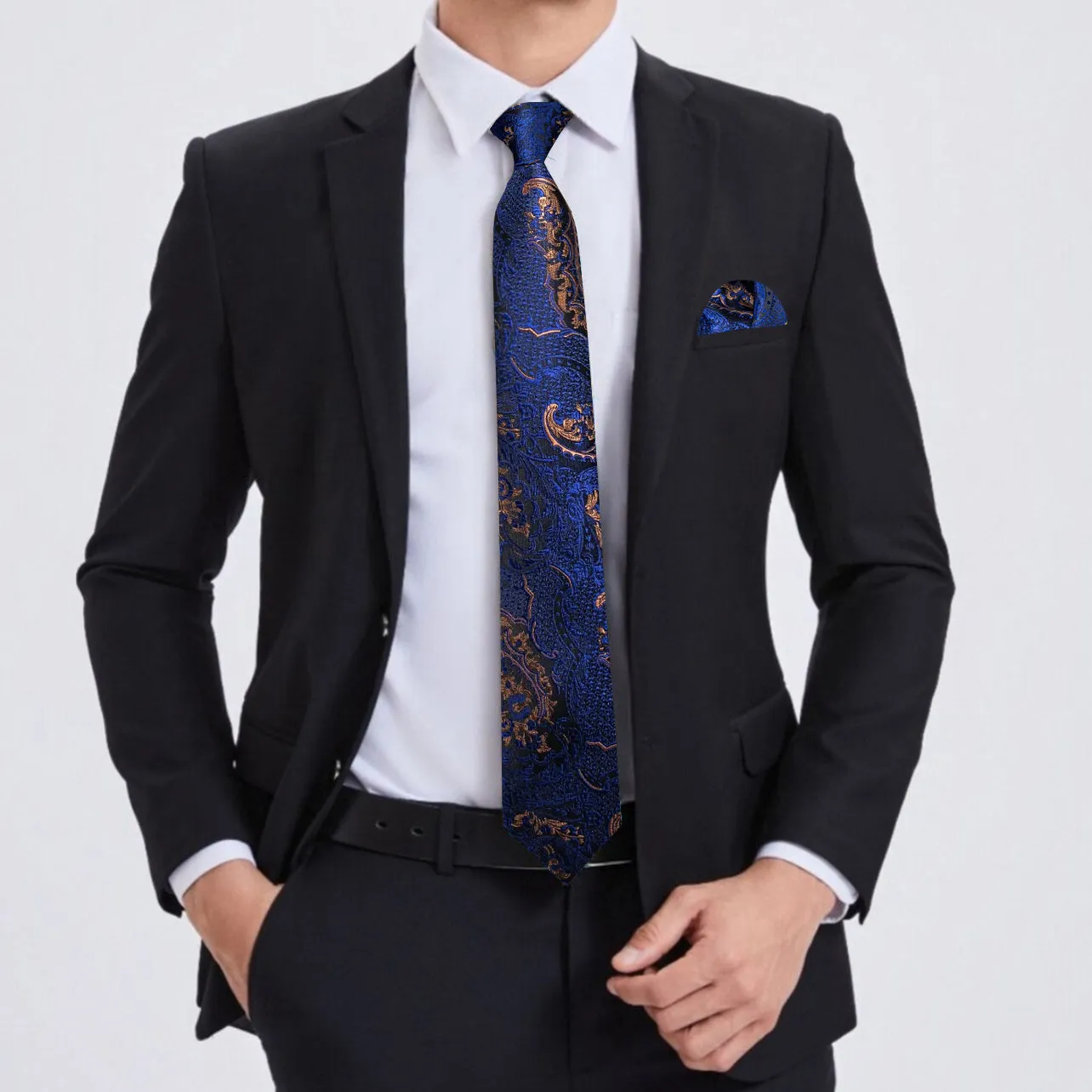 Barry. Wang Mens Paisley Tie Silk Navy Blue Necktie Hanky Cufflinks Set for Men Formal sold by Barrywang