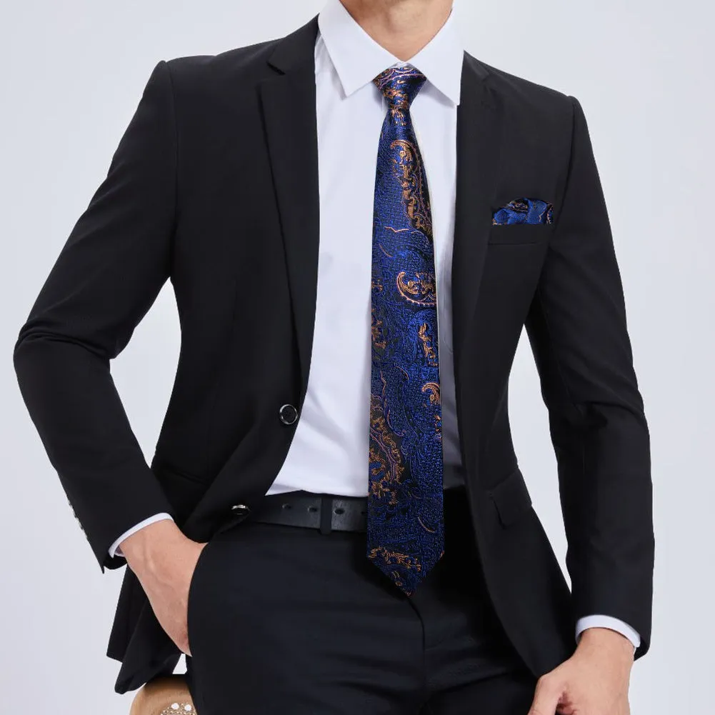 Barry. Wang Mens Paisley Tie Silk Navy Blue Necktie Hanky Cufflinks Set for Men Formal sold by Barrywang product image thumbnail 4