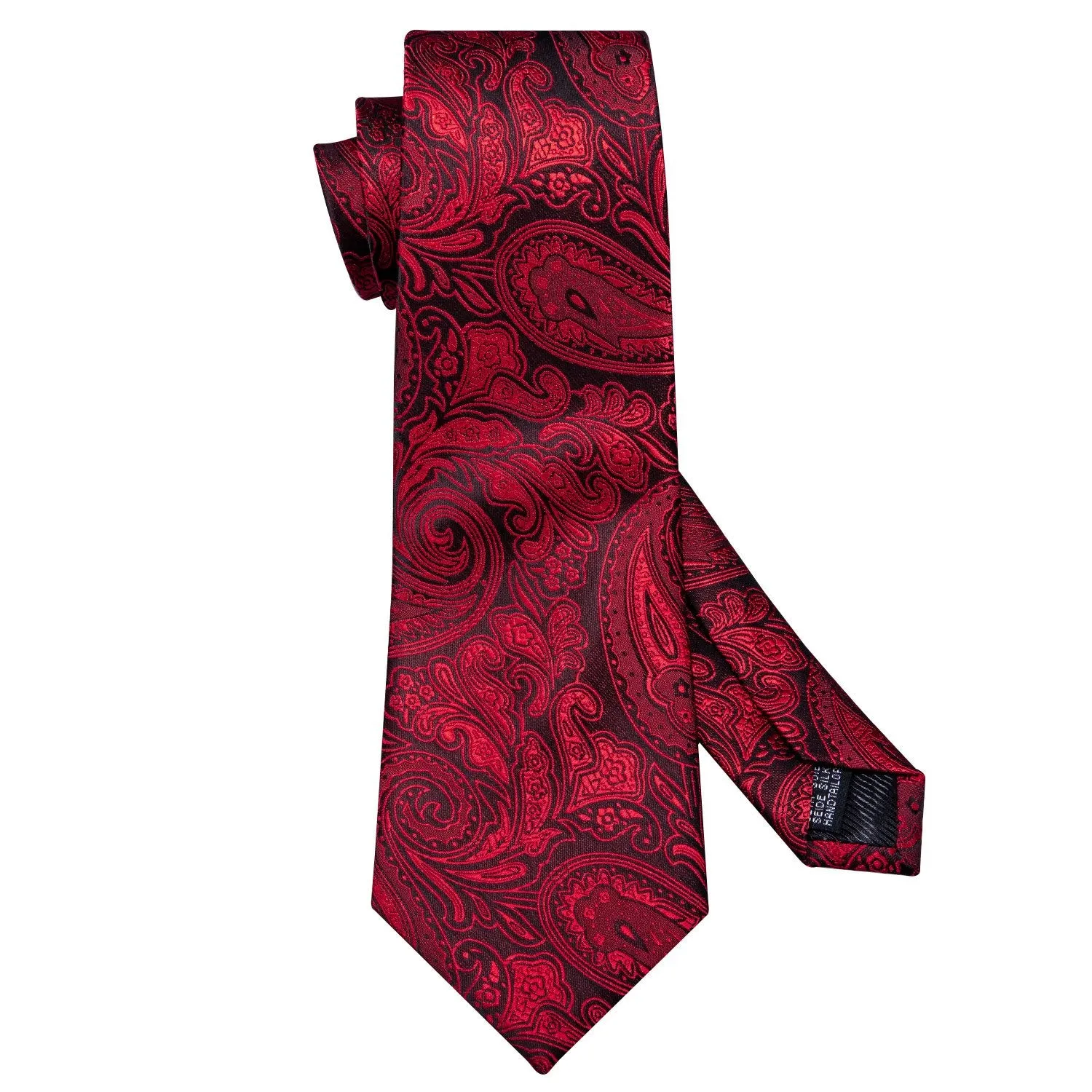 Barry. Wang Paisley Necktie Red Black Silk Tie Hanky Cufflinks Set for Men Wedding sold by Barrywang product image thumbnail 5