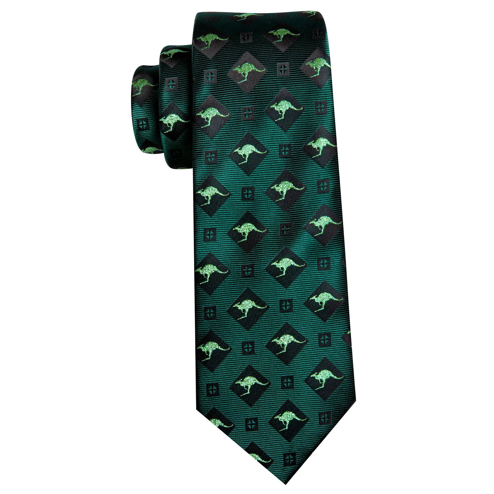 Barry. Wang Green Tie Black Kangaroo Novelty Silk Men's Tie Hanky Cufflinks Set sold by Barrywang product image thumbnail 5