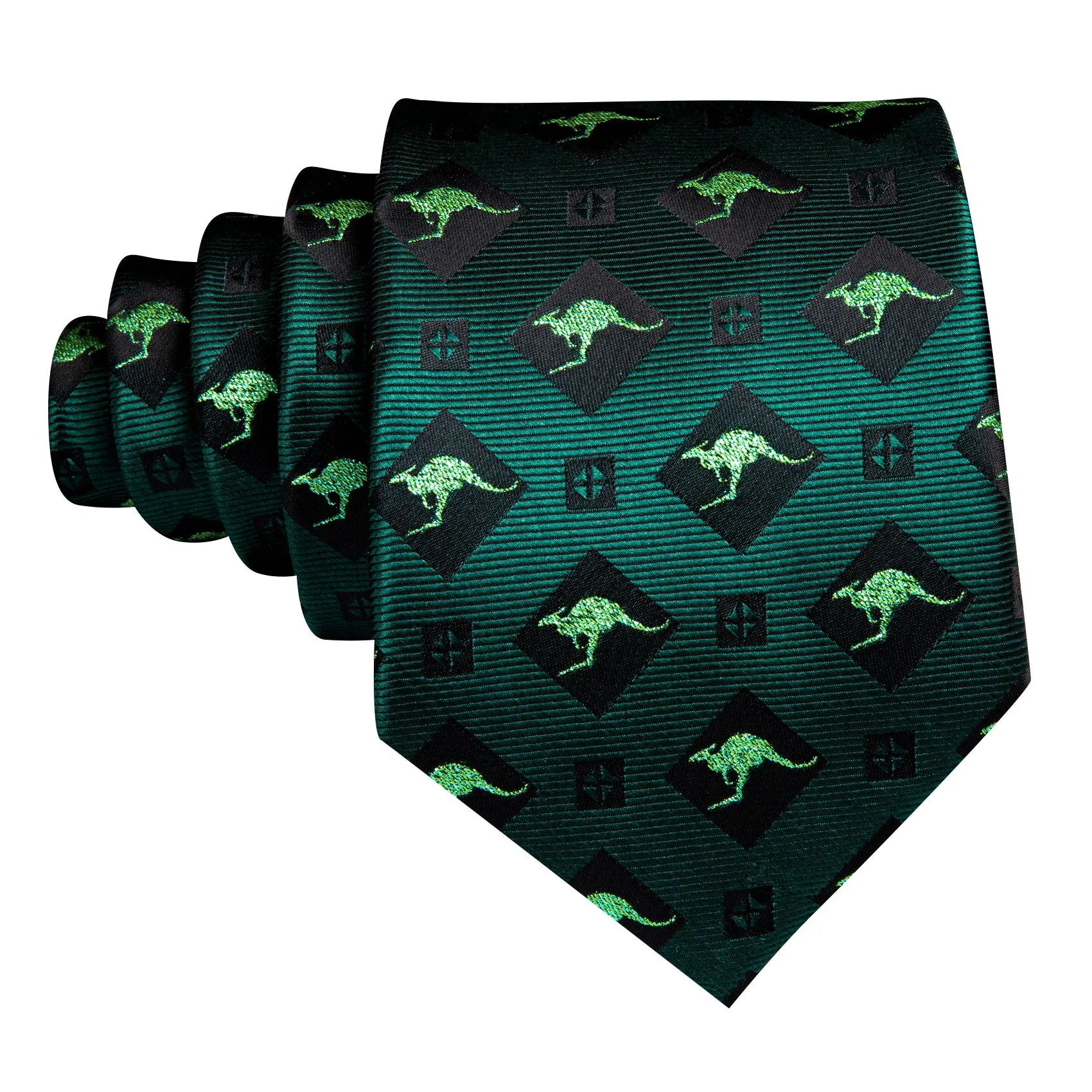 Barry. Wang Green Tie Black Kangaroo Novelty Silk Men's Tie Hanky Cufflinks Set sold by Barrywang product image thumbnail 4