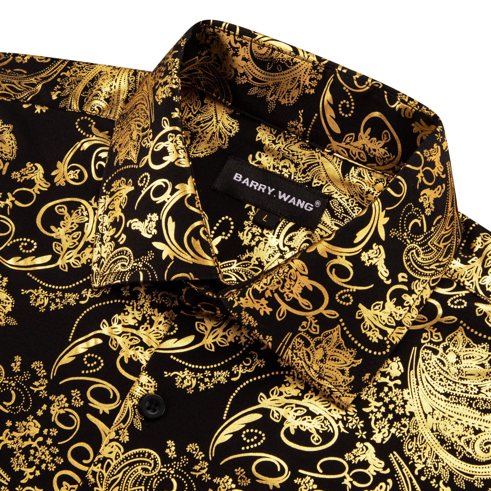 Barry. Wang Bright Gold Black Paisley Silk Men's Shirt sold by Barrywang product image thumbnail 5