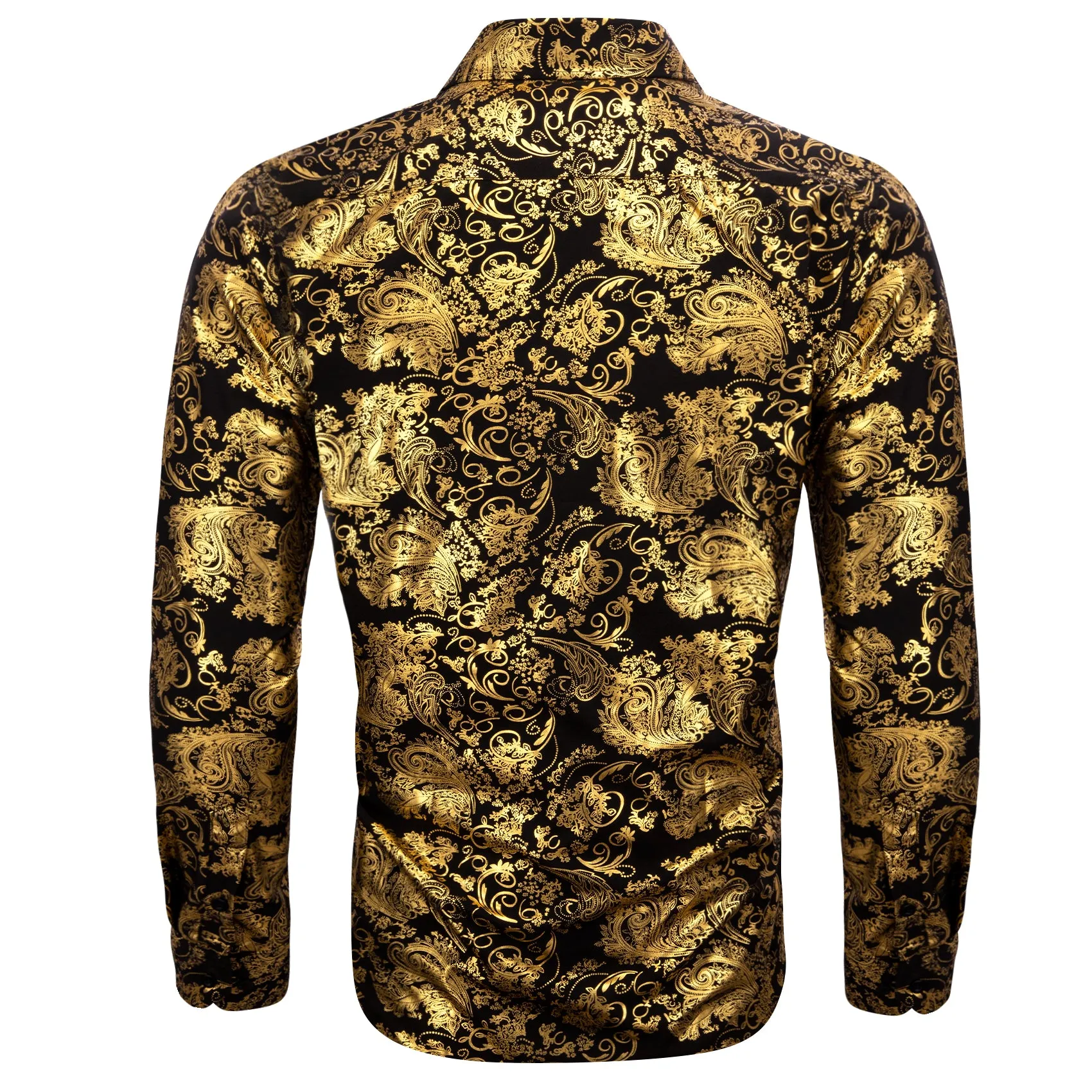 Barry. Wang Bright Gold Black Paisley Silk Men's Shirt sold by Barrywang product image thumbnail 3