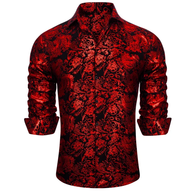Barry. Wang Fire Brick Paisley Silk Men's Shirt sold by Barrywang